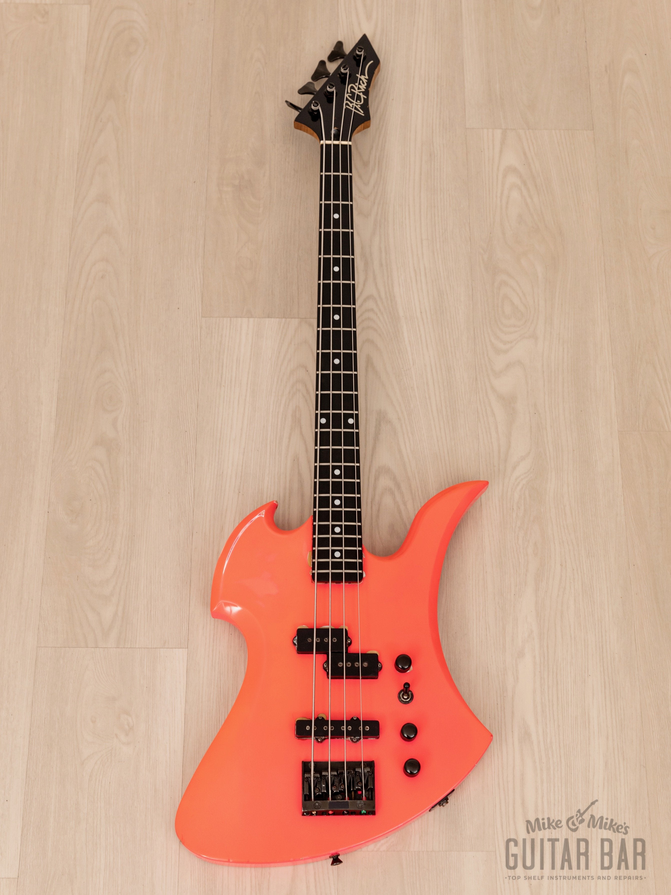 1990 B.C. Rich Mockingbird Bass MB-857S Vintage PJ Bass Pink, Japan