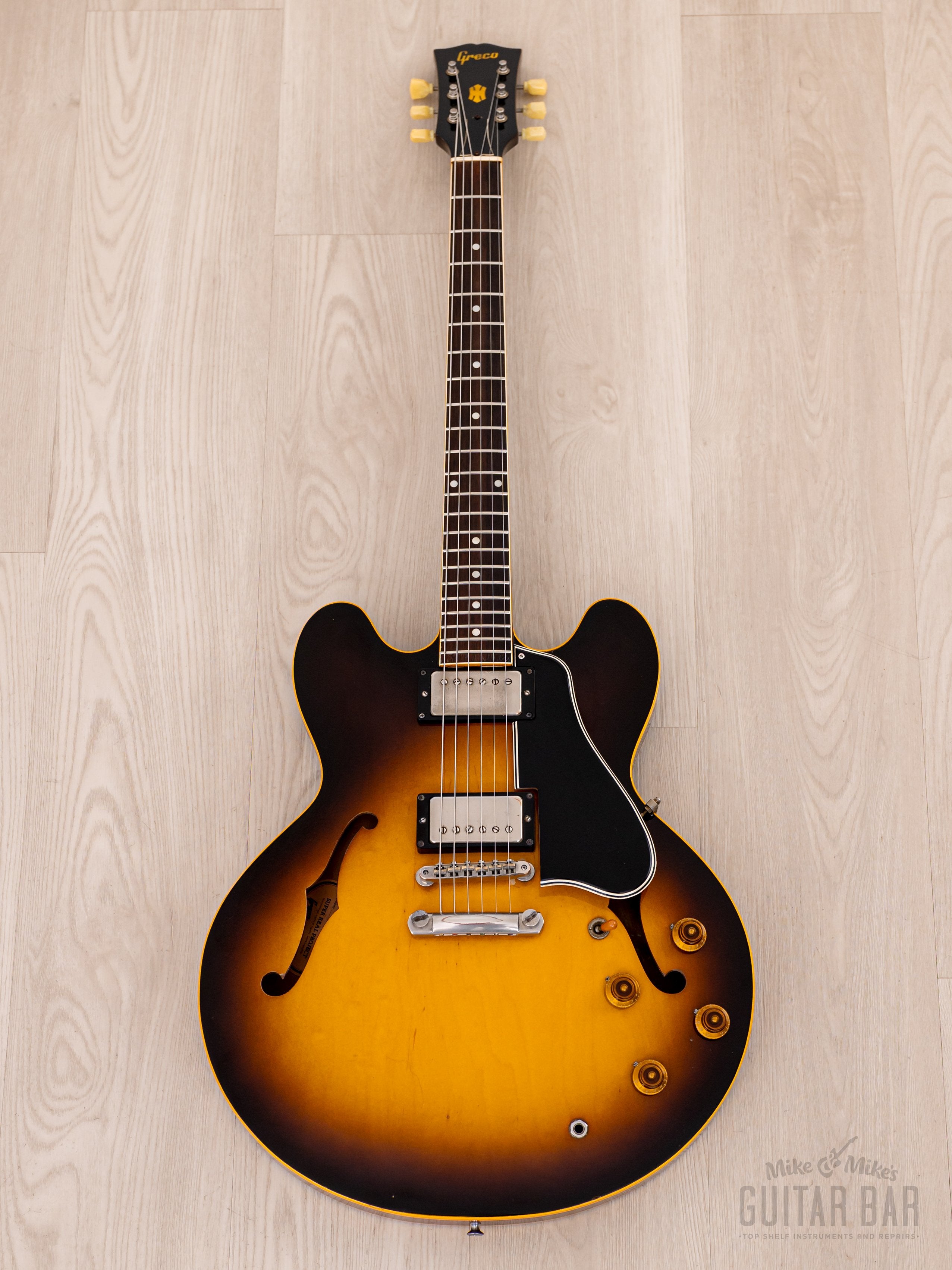 1982 Greco Super Real SA59-120 ES-Style Vintage Guitar, Sunburst Lacquer w/ Dry PAF, Case