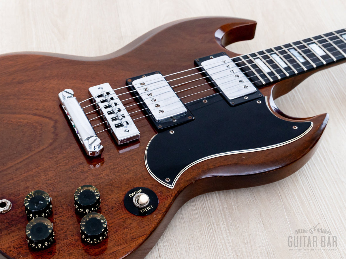 1973 Gibson SG Standard Walnut - body, pickups and controls close-up