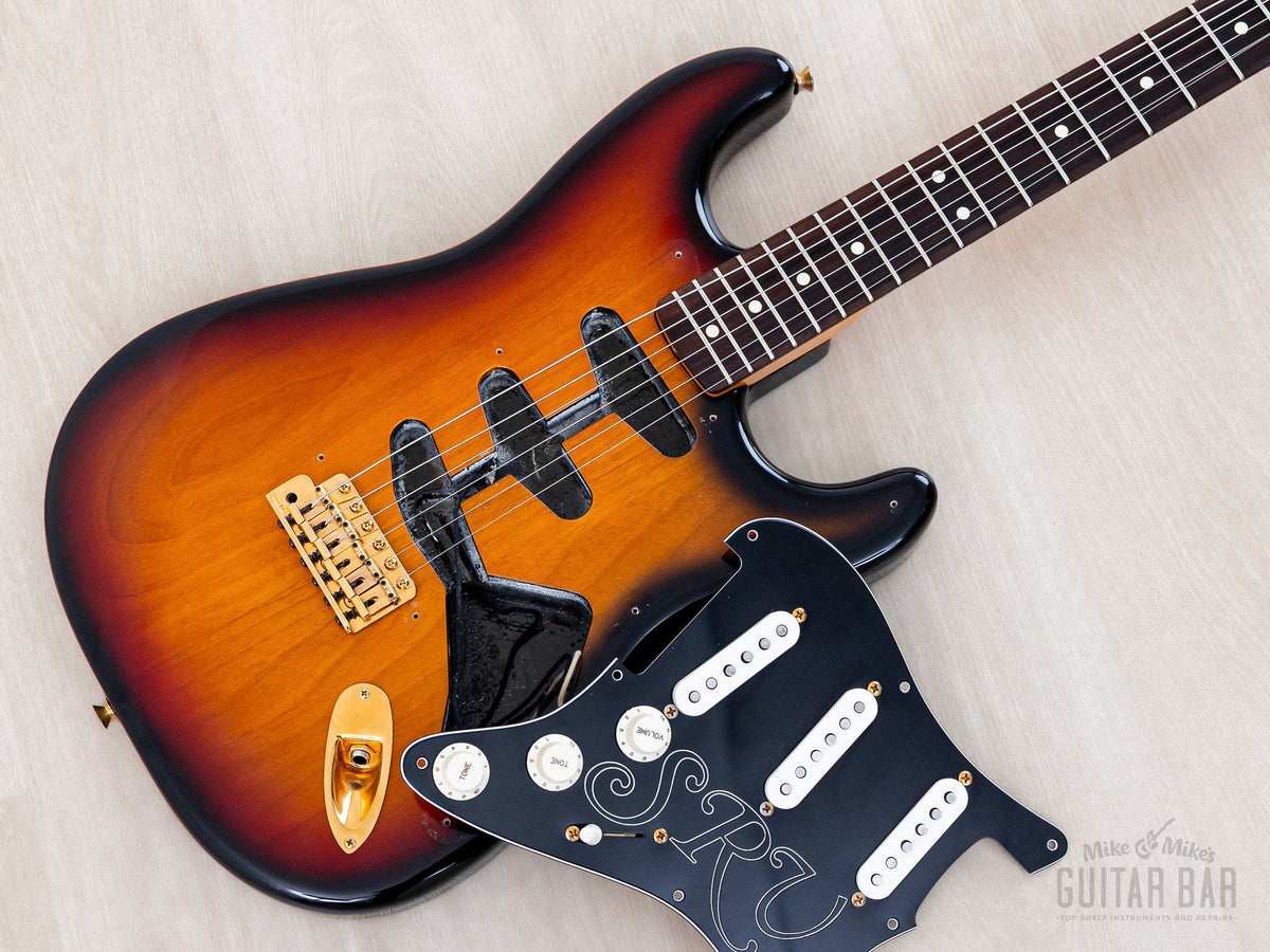 Angled front view of Sunburst body with SRV pickguard