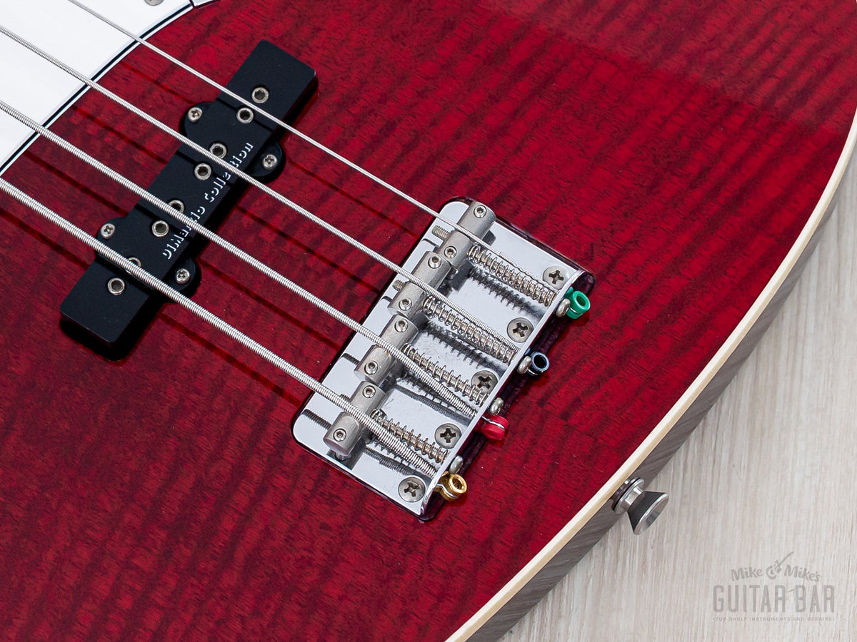 2008 Fender Aerodyne Jazz Bass AJB-110DMC Trans Red, bridge and bridge pickup close-up