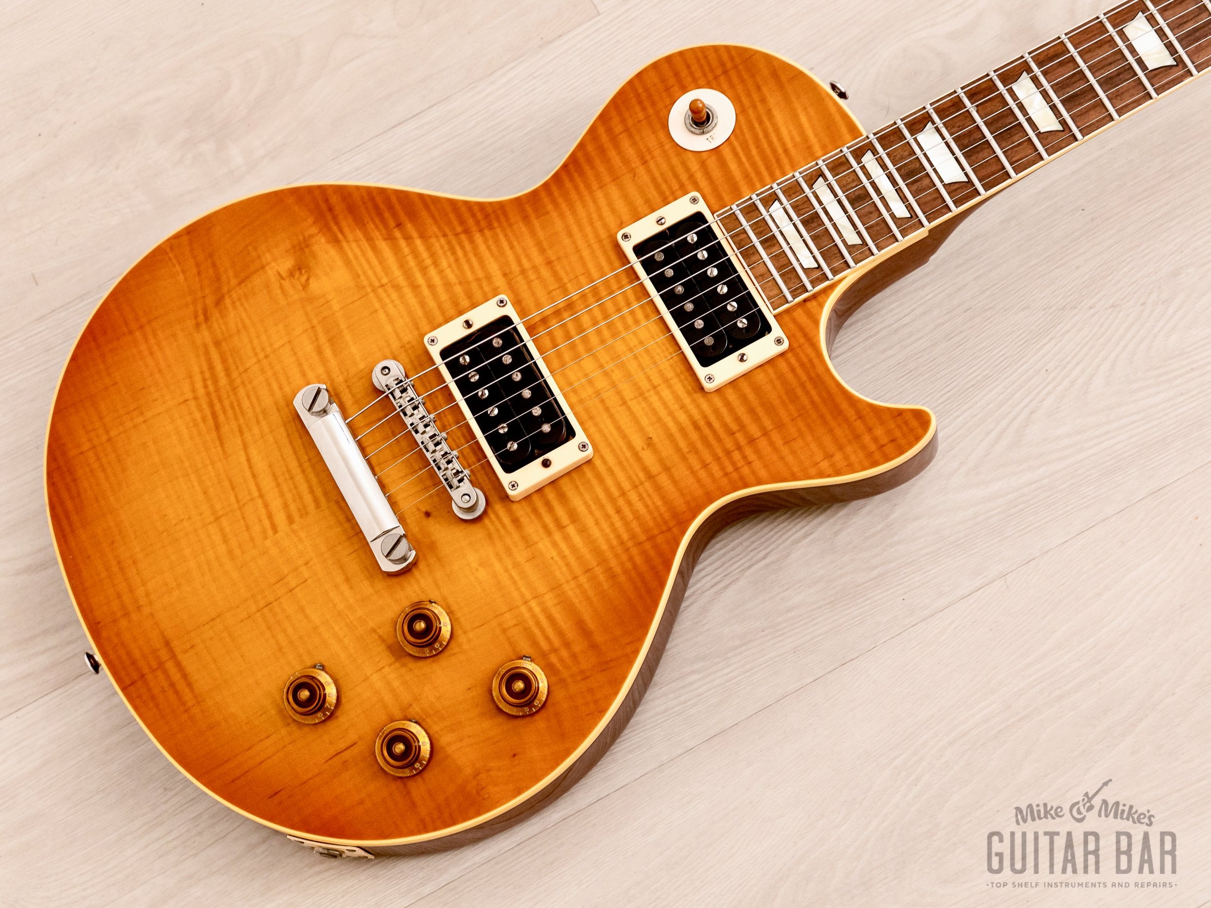 1990 Greco EG-1000D Flame Top Trans Amber w/ USA Seymour Duncan PAFs, Japan Fujigen