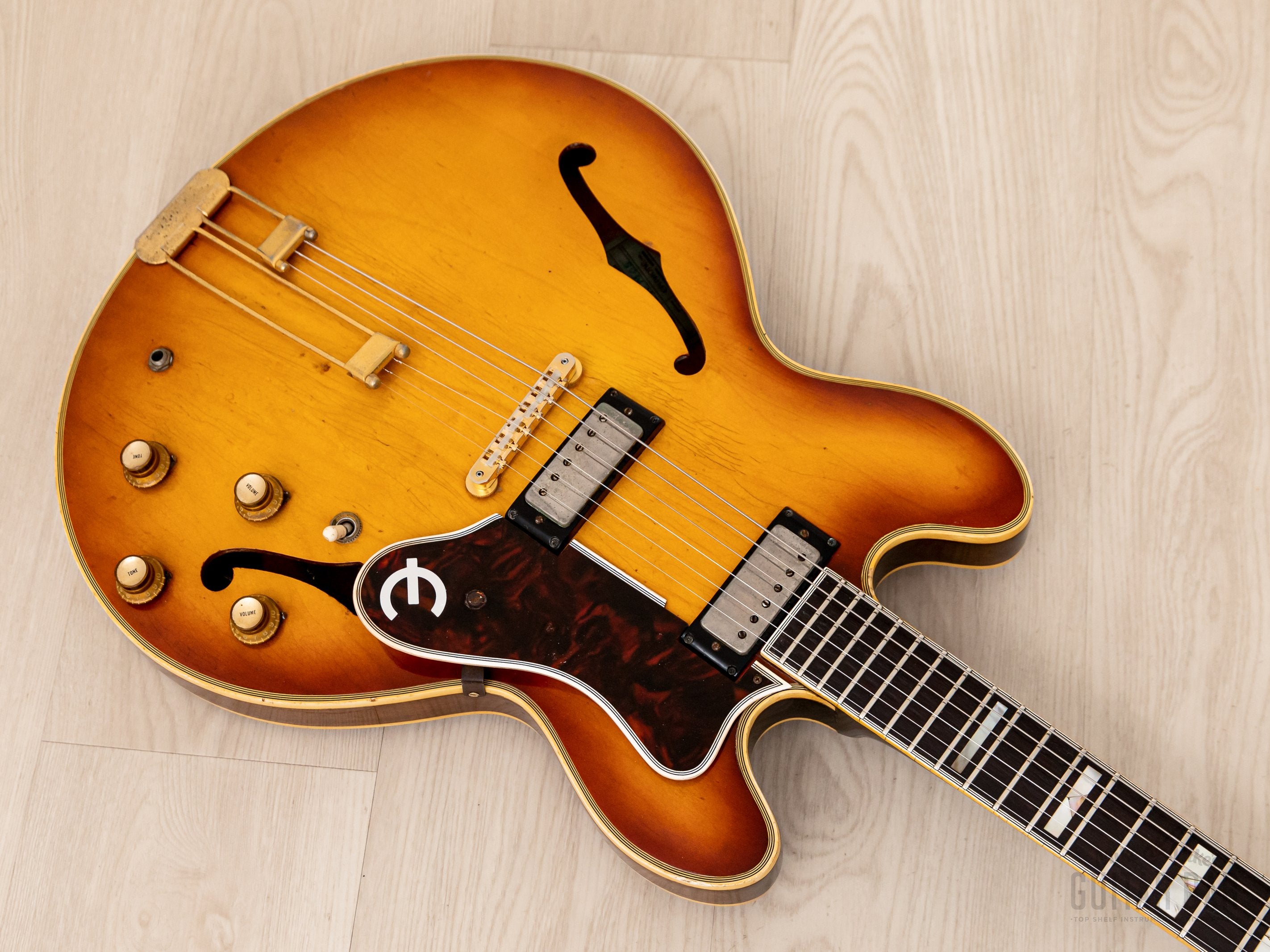1966 Epiphone Sheraton E212T Vintage Semi-Hollow Guitar Royal Tan w/ Pat # Mini Humbuckers, Case