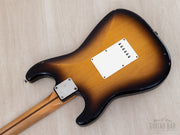 2018 Danocaster S-style '56 Sunburst Relic, back of body, angled