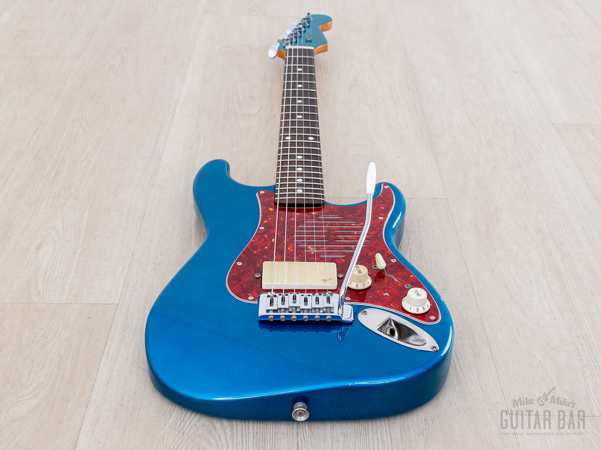 1999 Fender ST-Champ10 mini Strat Lake Placid Blue, front view, low angle