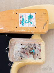 1997 Fender American Standard Jazz Bass Olympic White, body neck pocket with sticker