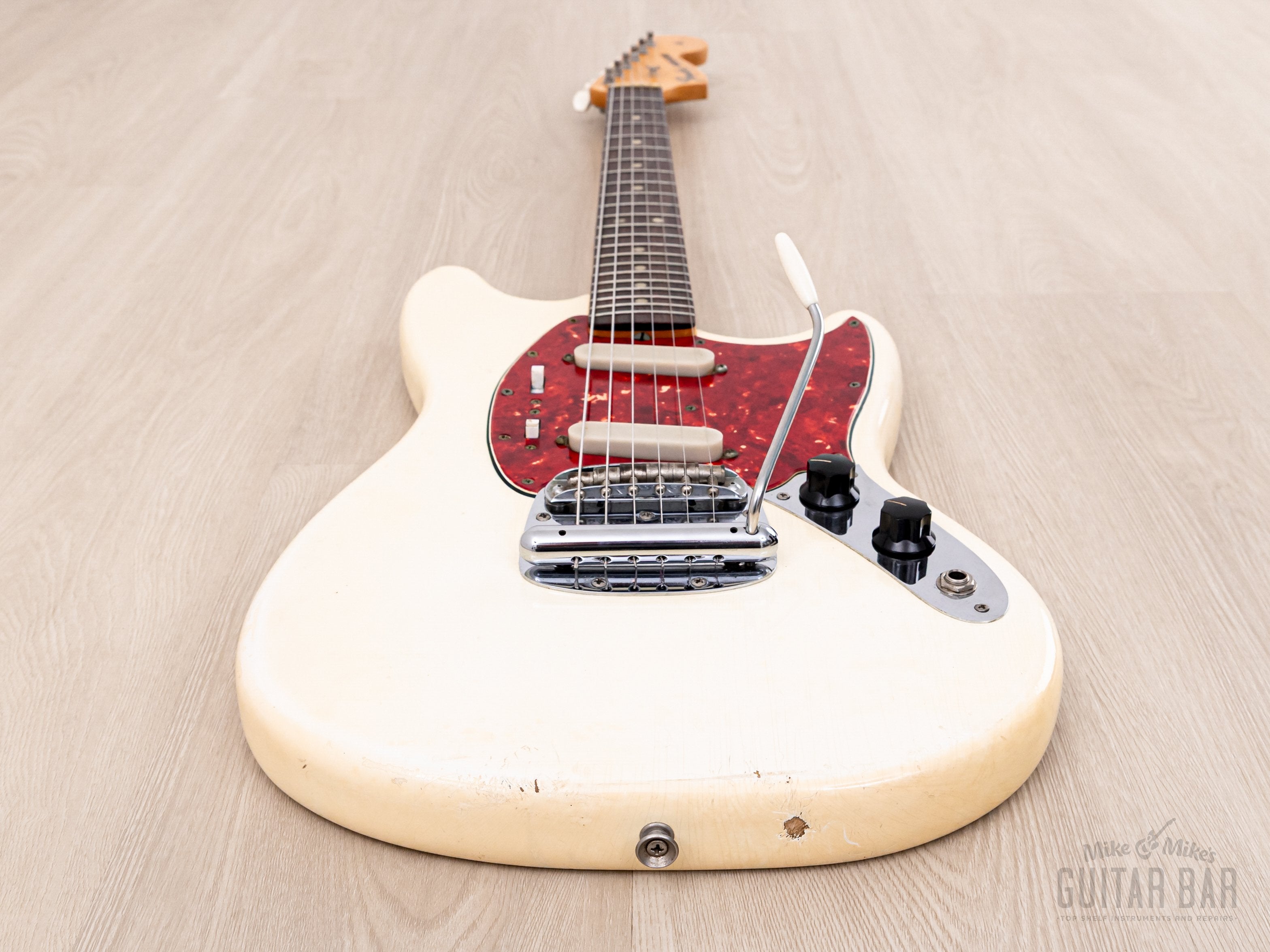 1966 Fender Mustang Vintage Offset Electric Guitar Olympic White 100% Original w/ Slab Brazilian Board, Case