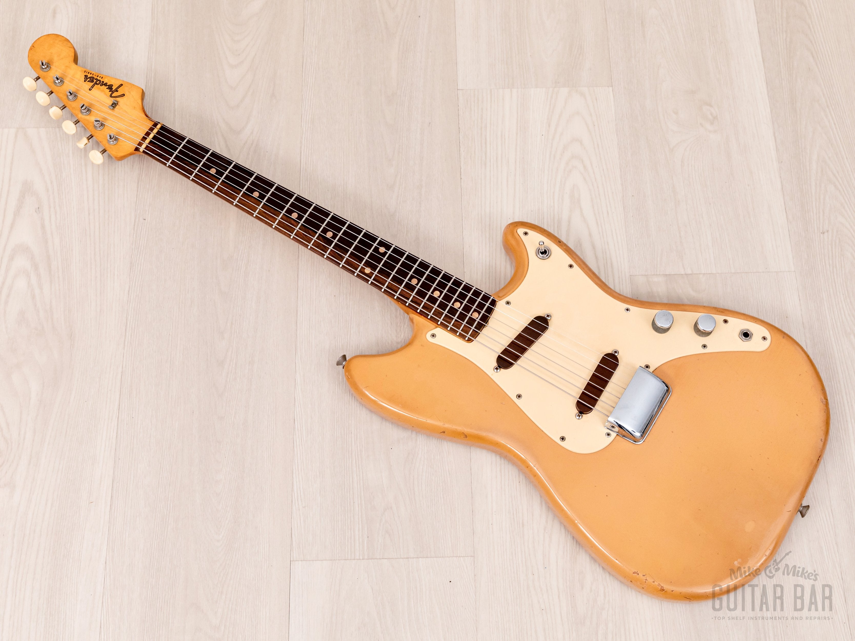 1960 Fender Duo Sonic Pre-CBS Vintage Guitar Desert Sand Slab Board w/ Bulwin Case, Cable