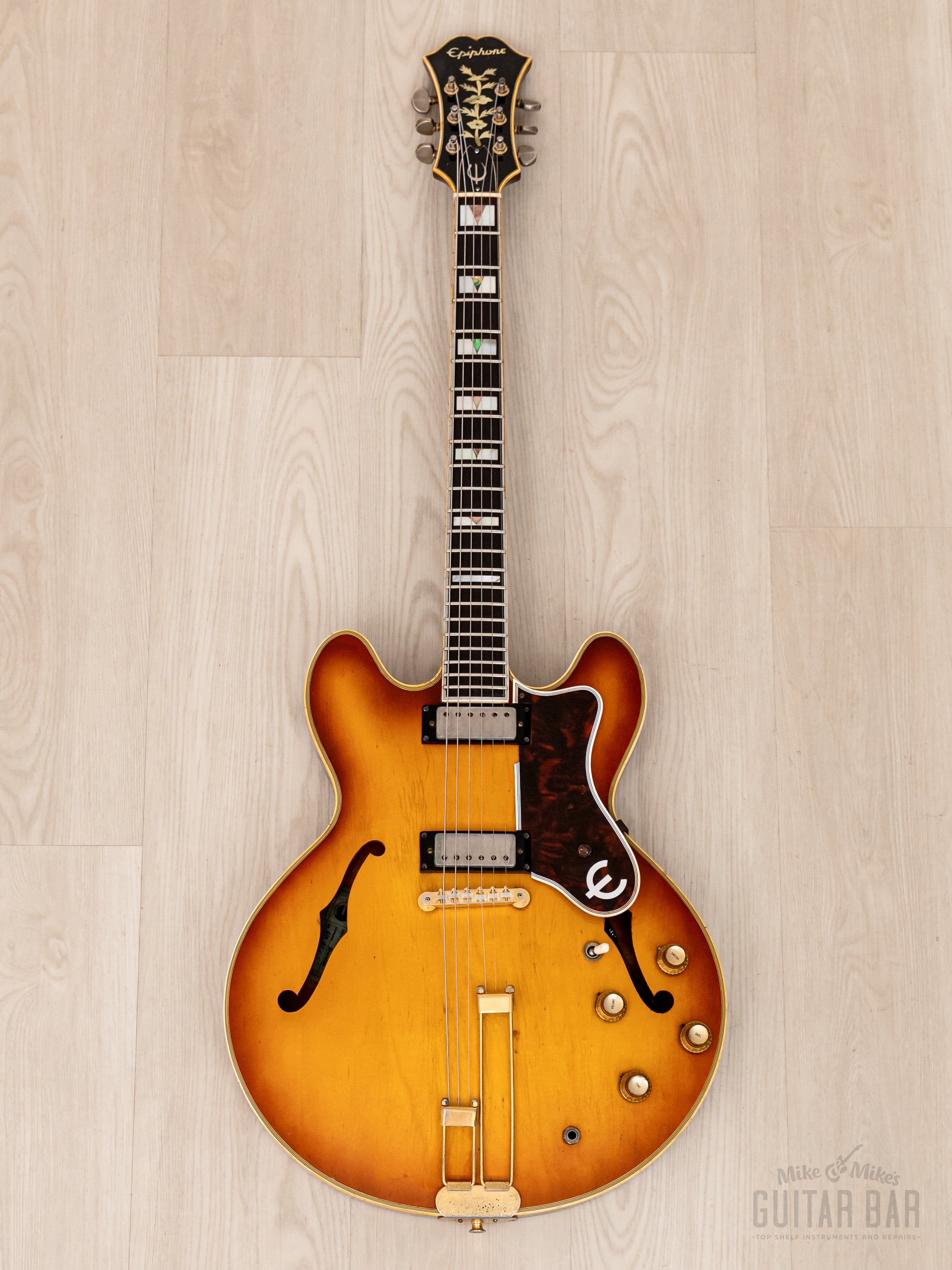 1966 Epiphone Sheraton E212T Vintage Semi-Hollow Guitar Royal Tan w/ Pat # Mini Humbuckers, Case
