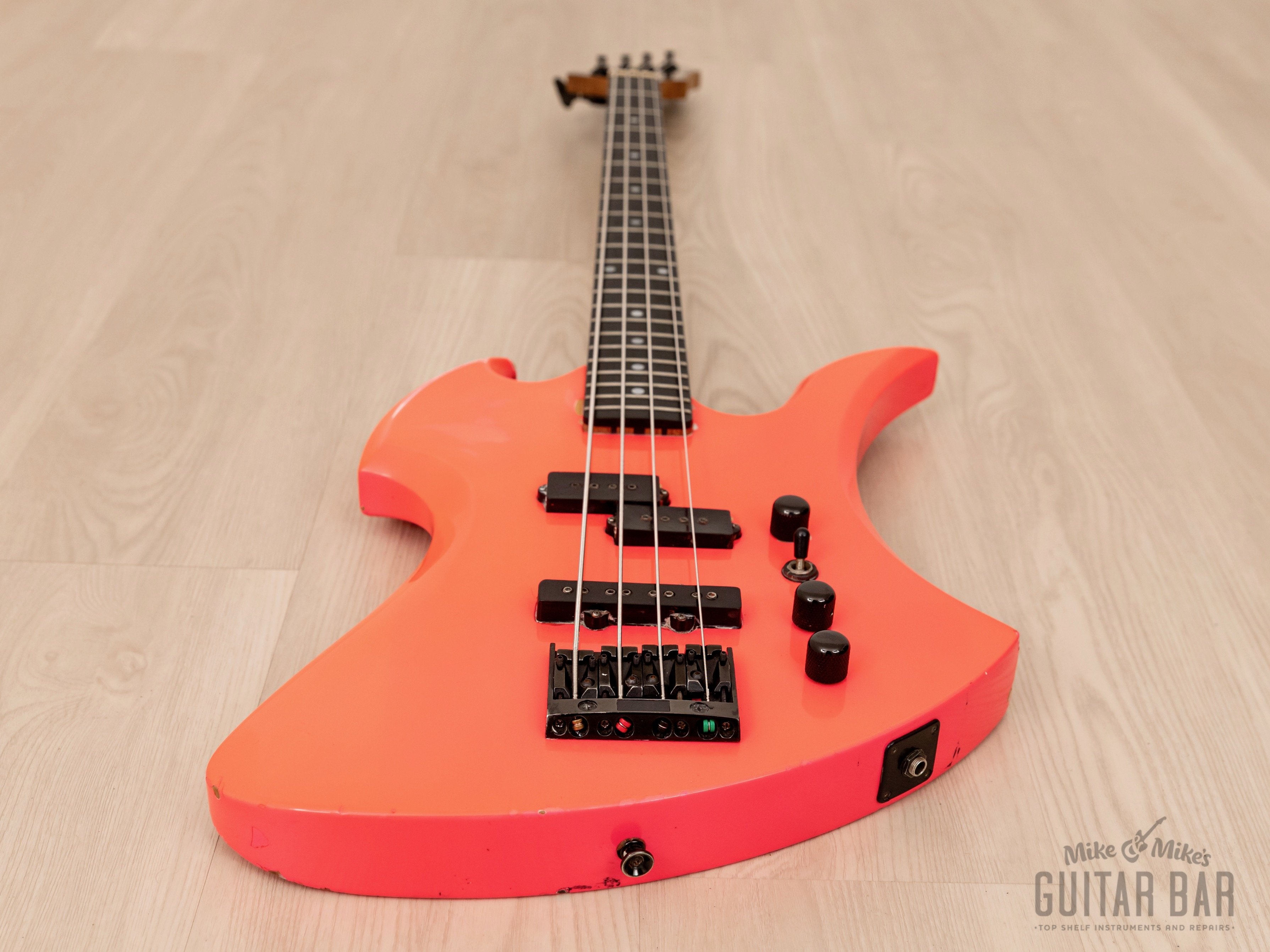 1990 B.C. Rich Mockingbird Bass MB-857S Vintage PJ Bass Pink, Japan