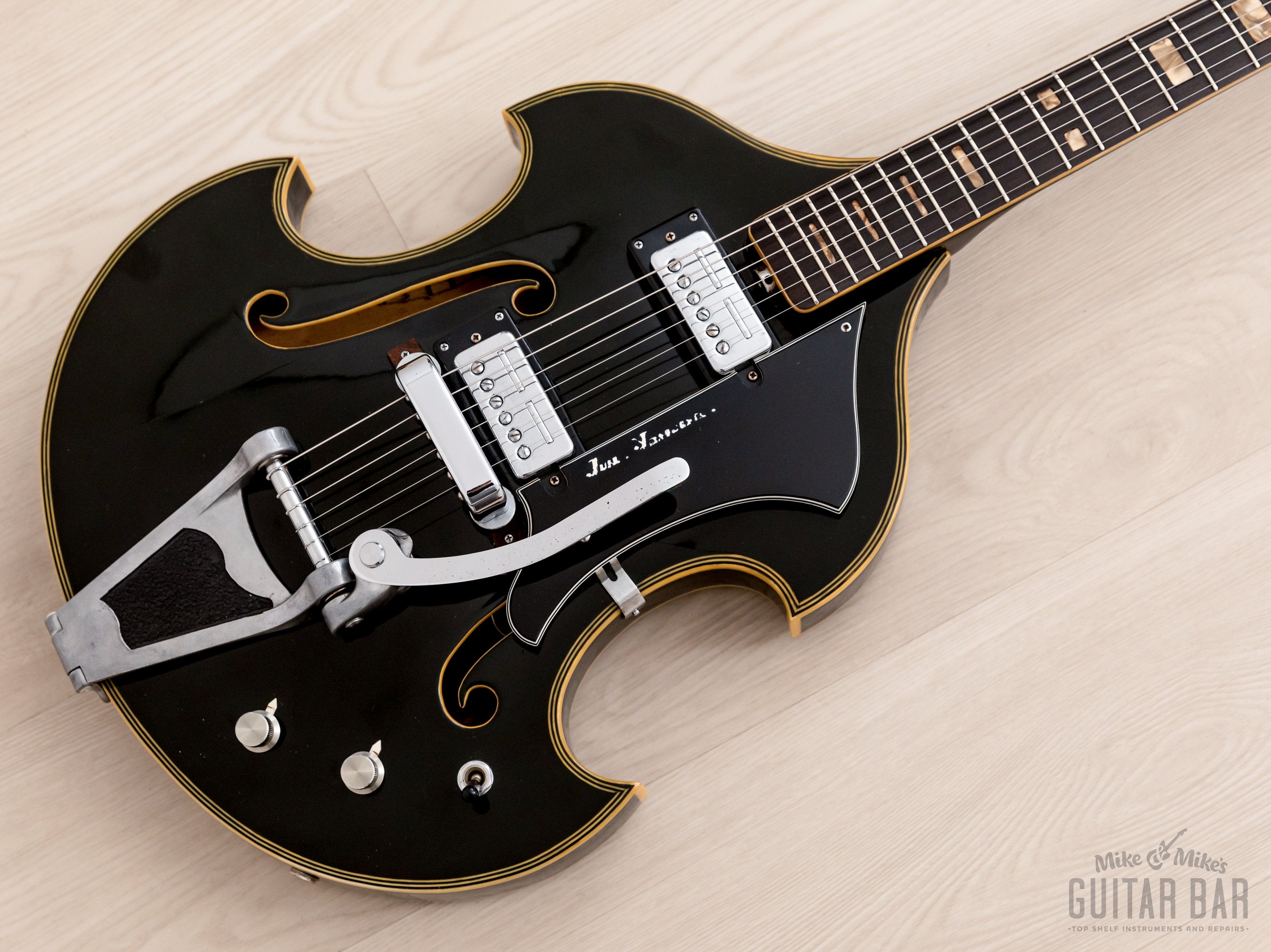 1960s Firstman Liverpool 67 Special Vintage Hollowbody Guitar Black w/ Case & Tags, Japan