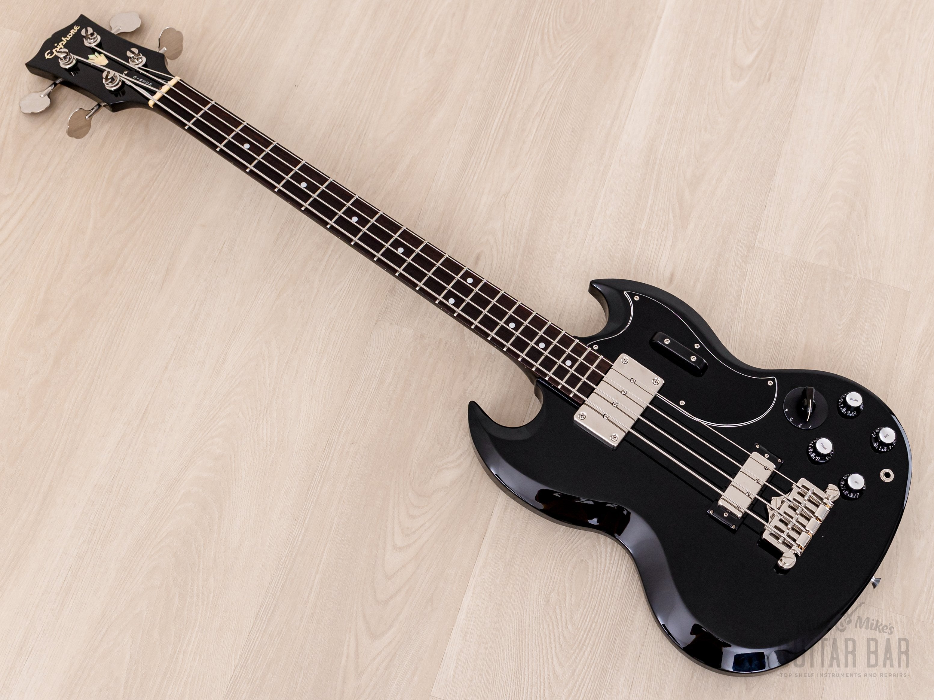 2002 Epiphone Elite EB-3 Short Scale Bass Ebony w/ Open Book Headstock, GIbson USA Pickups, Case & Hangtag, Japan