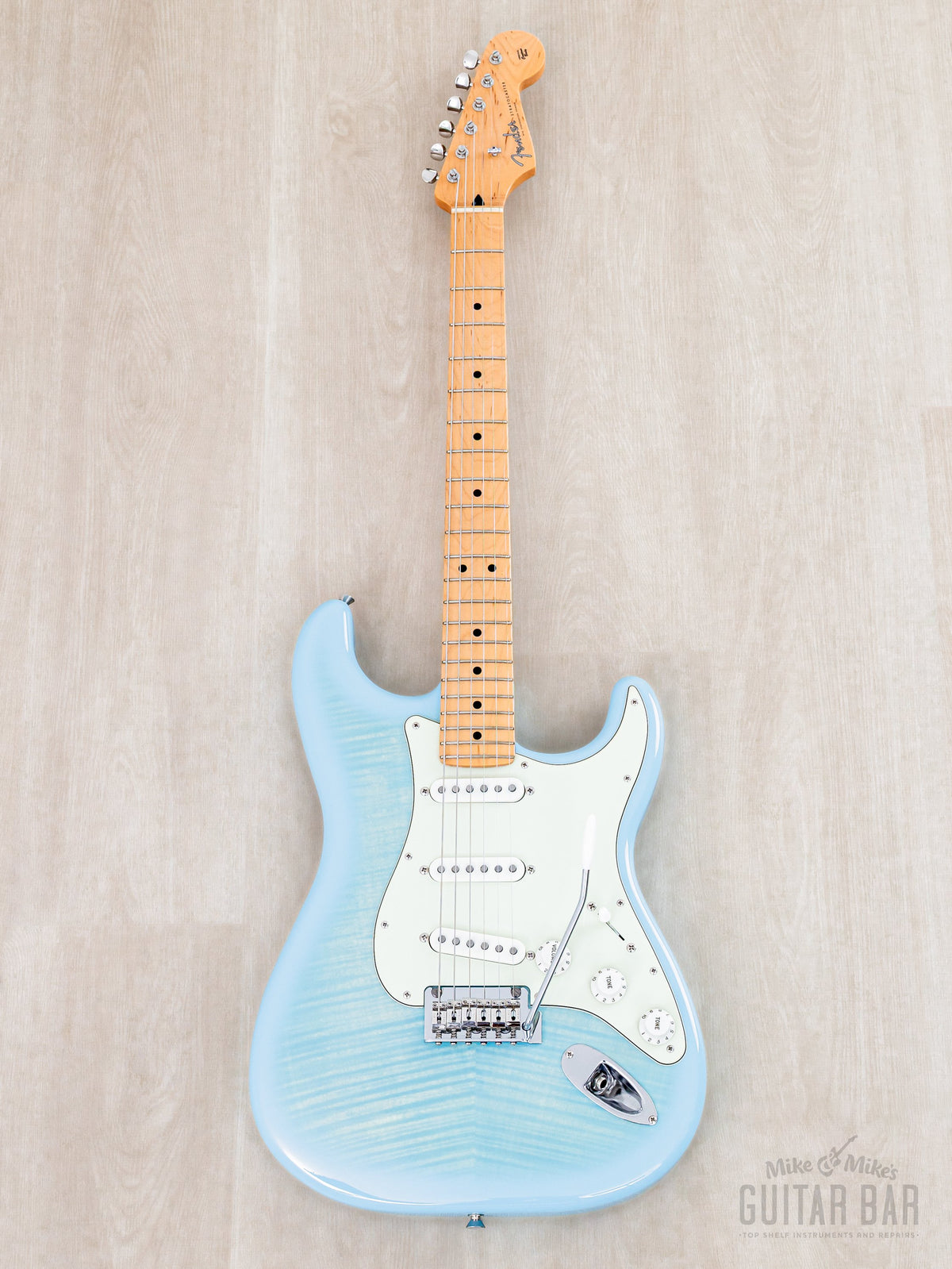 2024 Fender Hybrid II Stratocaster Flame Celeste Blue, full front view