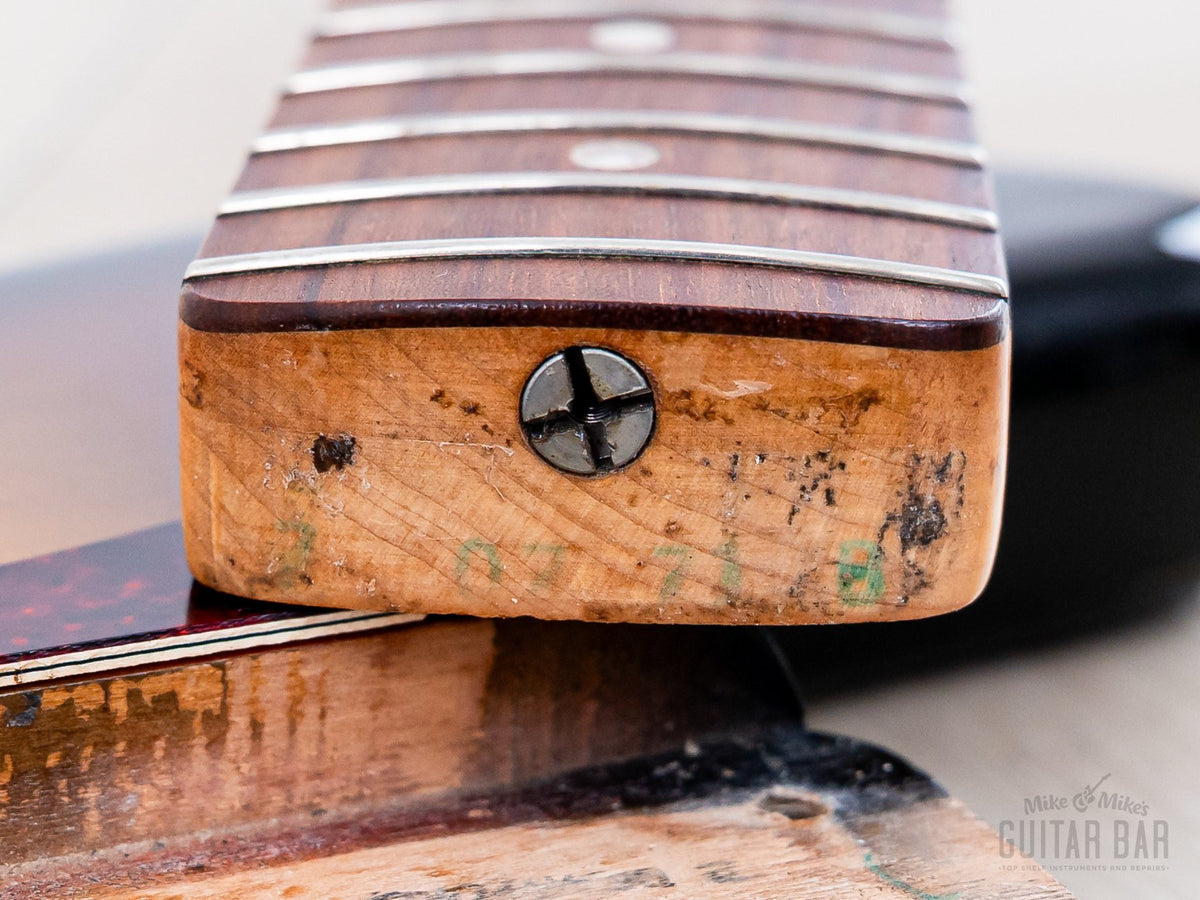 1971 Fender Precision Bass neck heel with pencil markings, neck removed