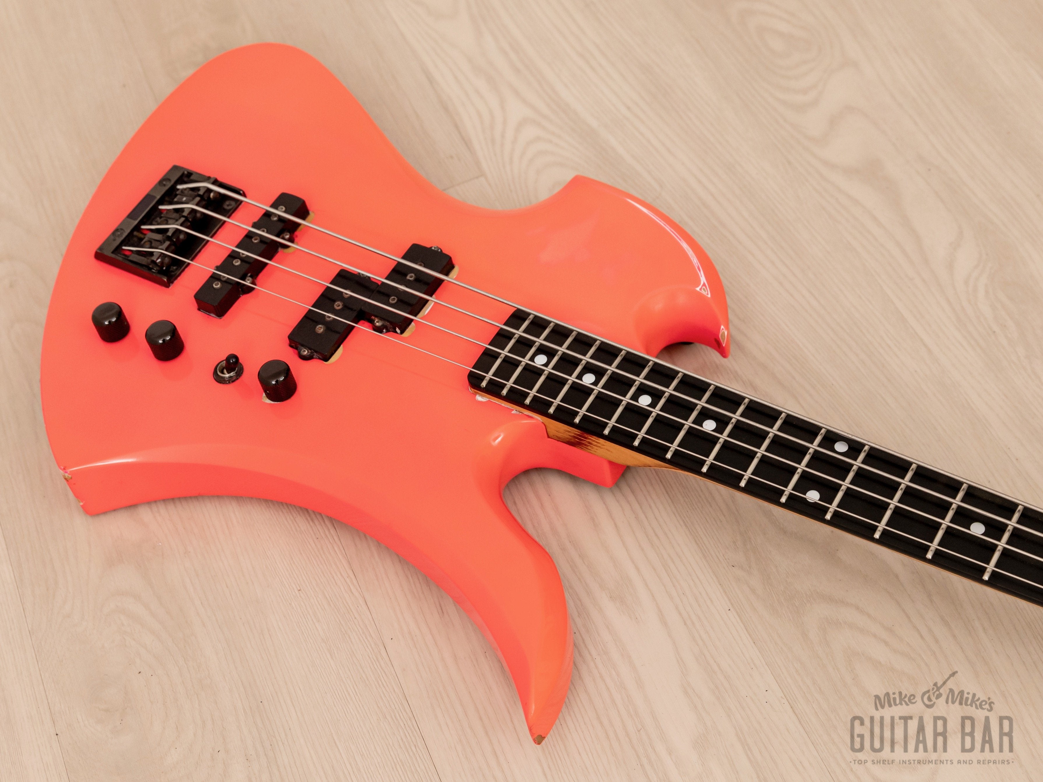 1990 B.C. Rich Mockingbird Bass MB-857S Vintage PJ Bass Pink, Japan