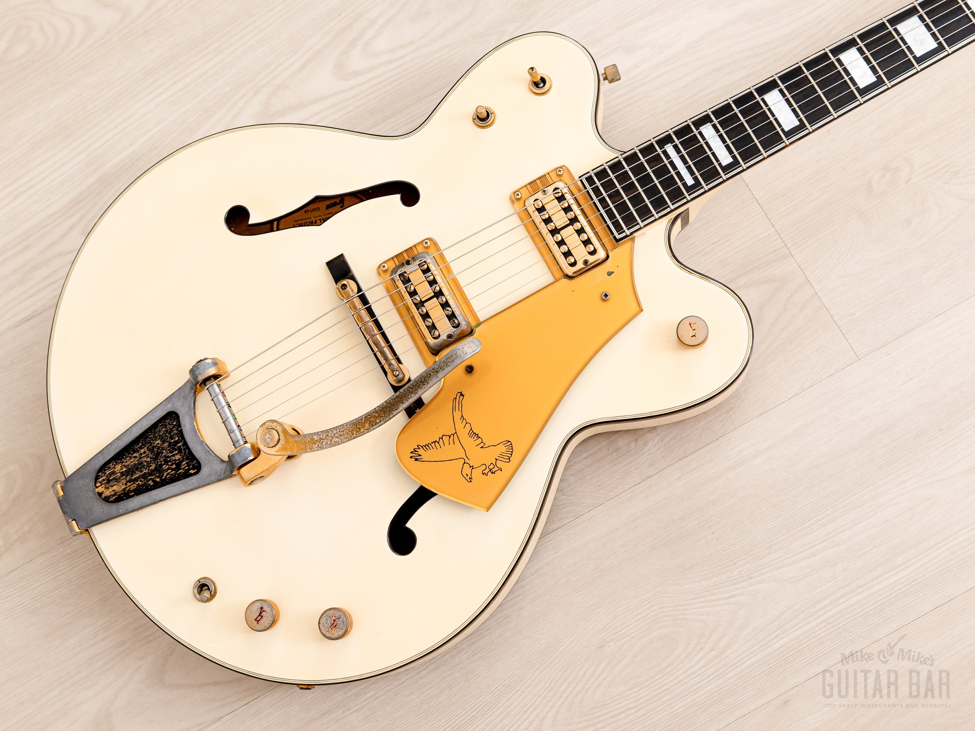 1987 Greco Super Real WF-140 White Falcon Vintage Guitar w/ Lacquer Finish, TV Jones, Case