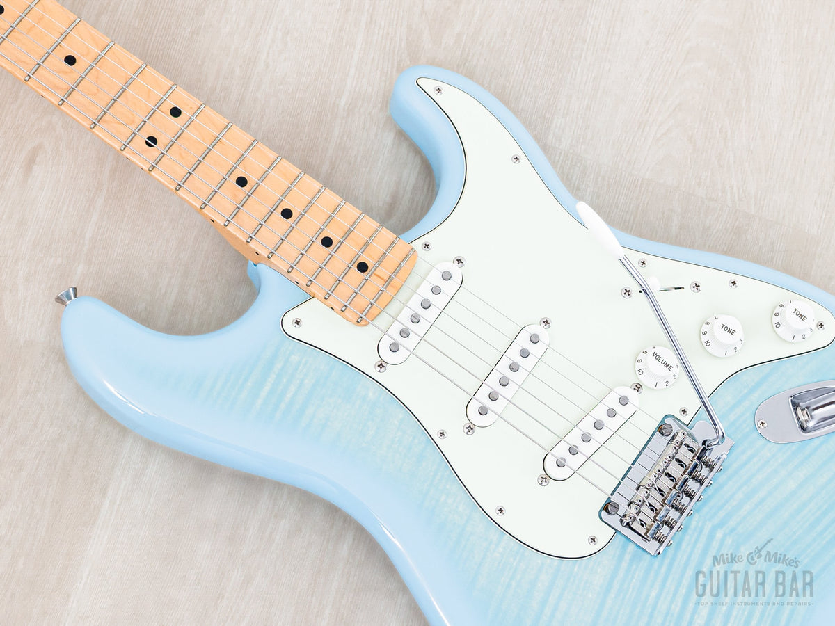 2024 Fender Hybrid II Stratocaster Flame Celeste Blue, body angled view