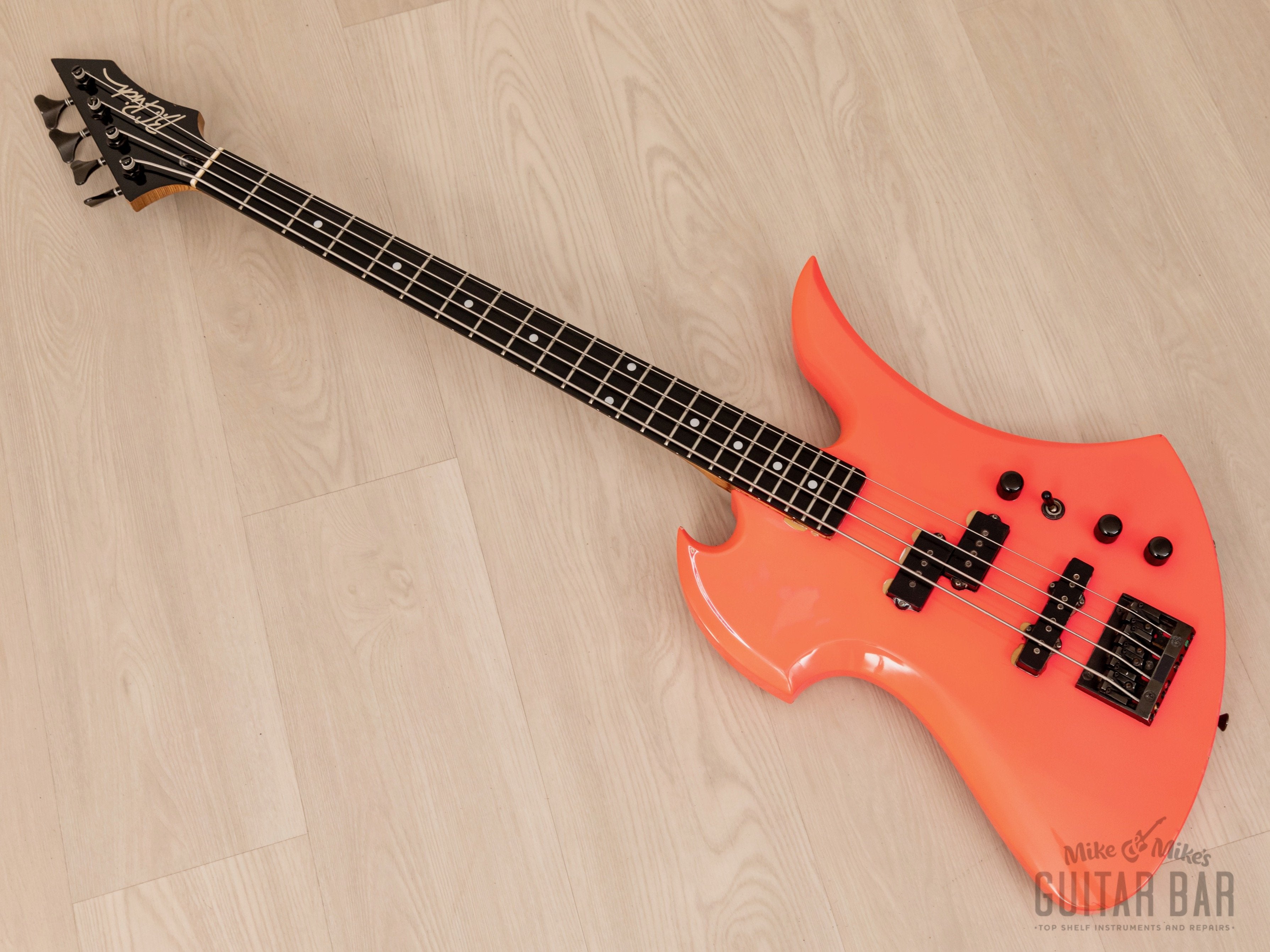 1990 B.C. Rich Mockingbird Bass MB-857S Vintage PJ Bass Pink, Japan