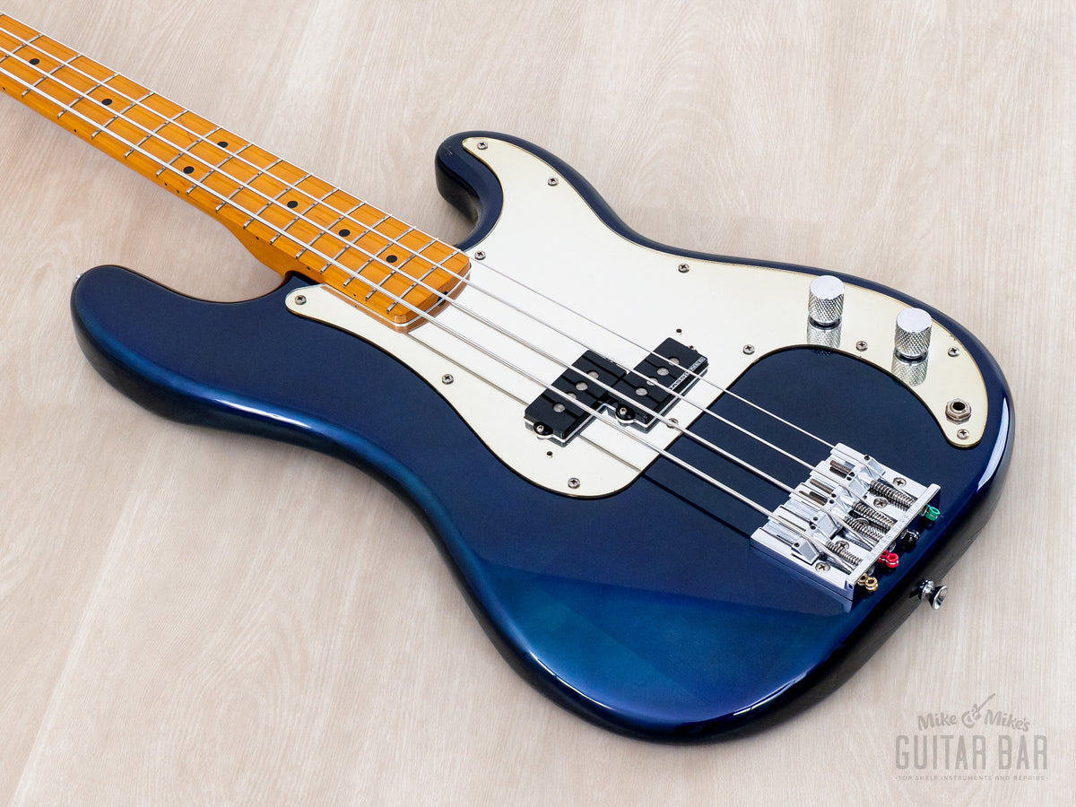 Angled view of blue body and neck