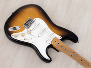 2018 Danocaster S-style '56 Sunburst Relic, body angled view, treble side