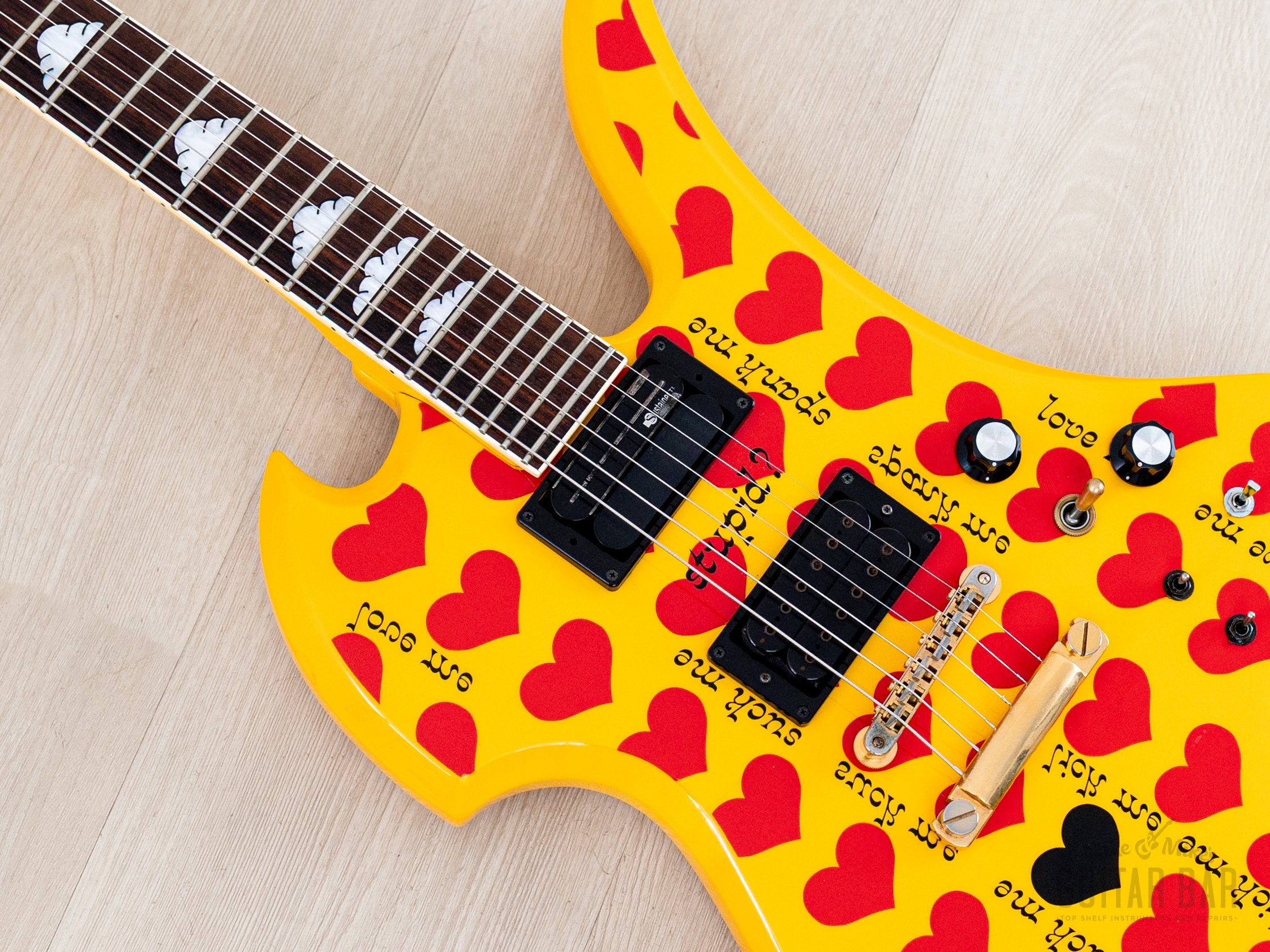 Burny Mockingbird MG-145S HY Hide X Electric Guitar Yellow Heart w/ Su