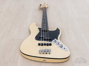 2011 Fender Aerodyne Jazz Bass PJ Vintage White, front view from the strap-button end