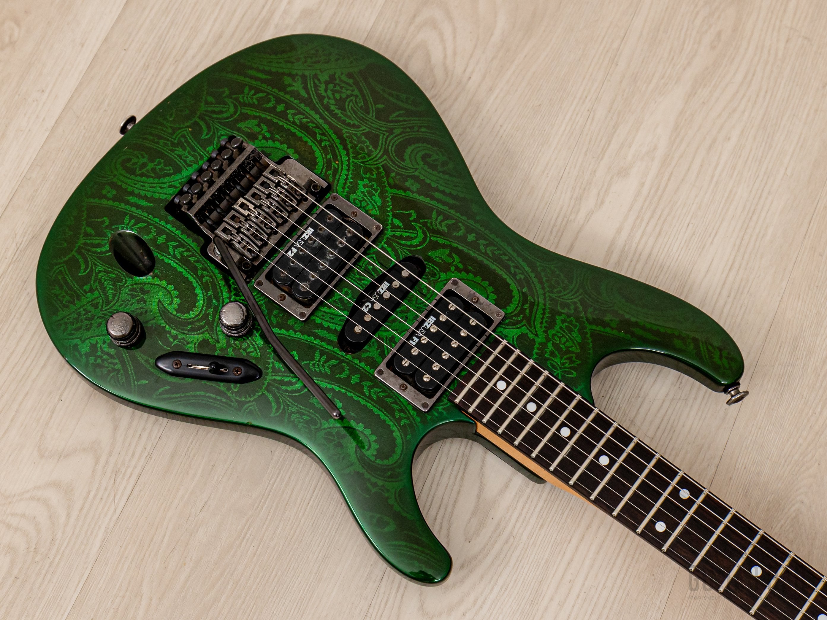 1990 Ibanez S Series S540 HSH Green Paisley Non-Catalog Finish, Japan Fujigen