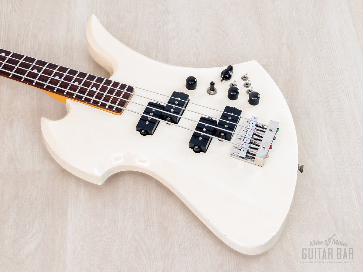 Body and neck angled from the bass side
