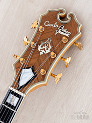 Carlo Greco headstock front with logo and pearl inlay