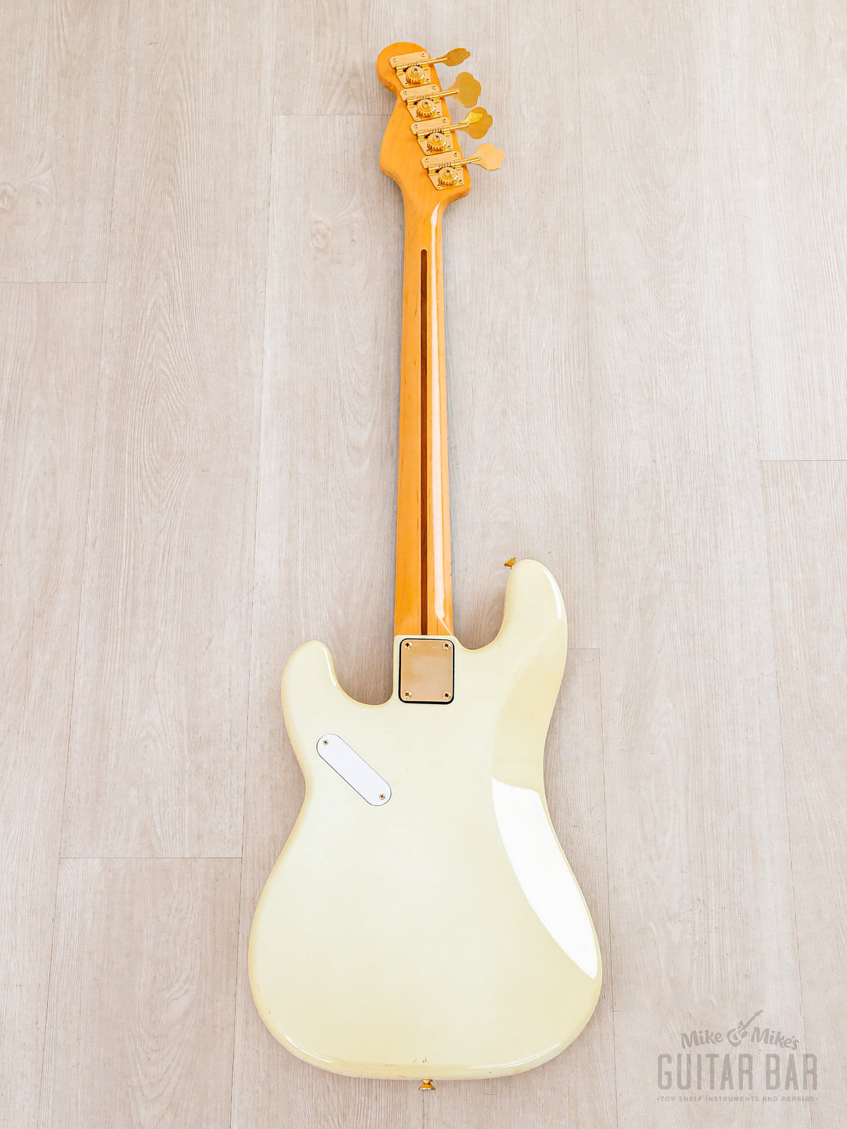 Full back of Olympic White Precision Special, maple neck