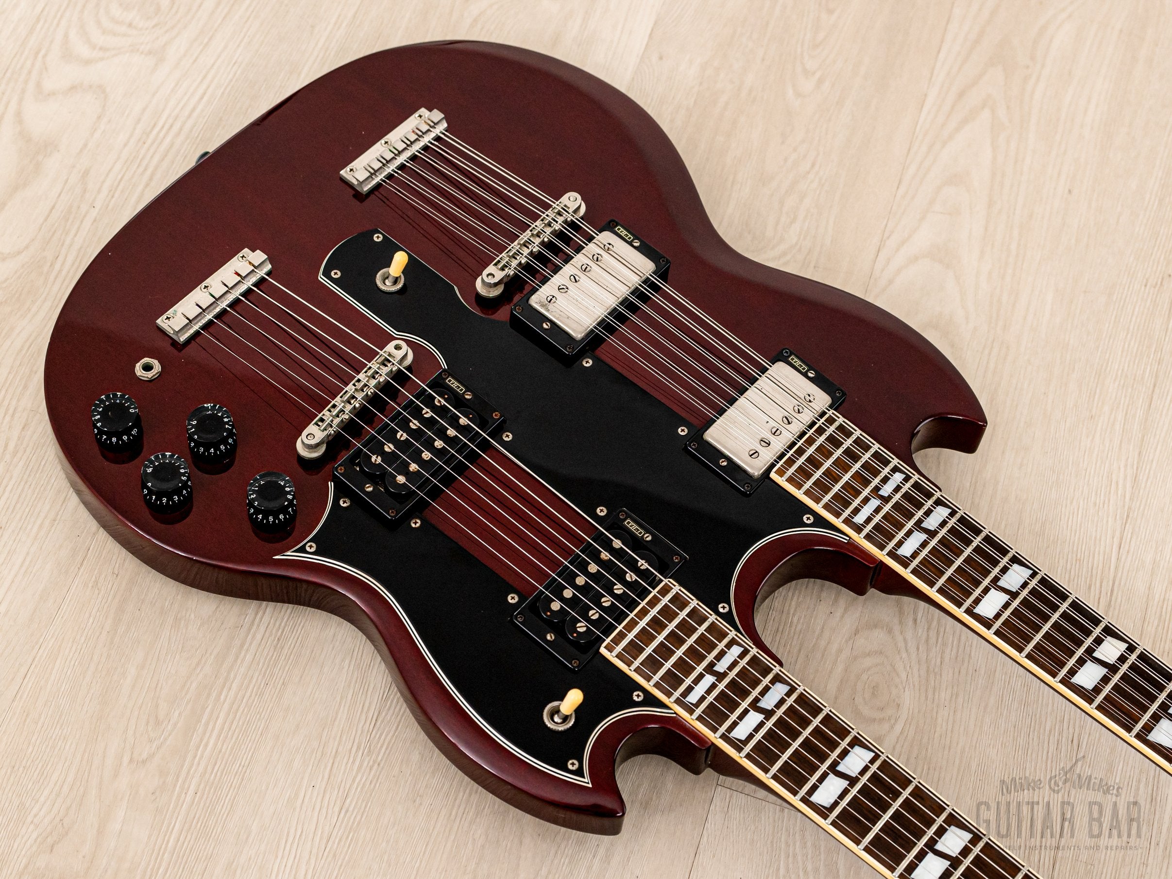 1990s Burny RSG-140 Vintage Double Neck SG, 6 & 12 String Guitar Cherry w/ Case & Tags, Japan