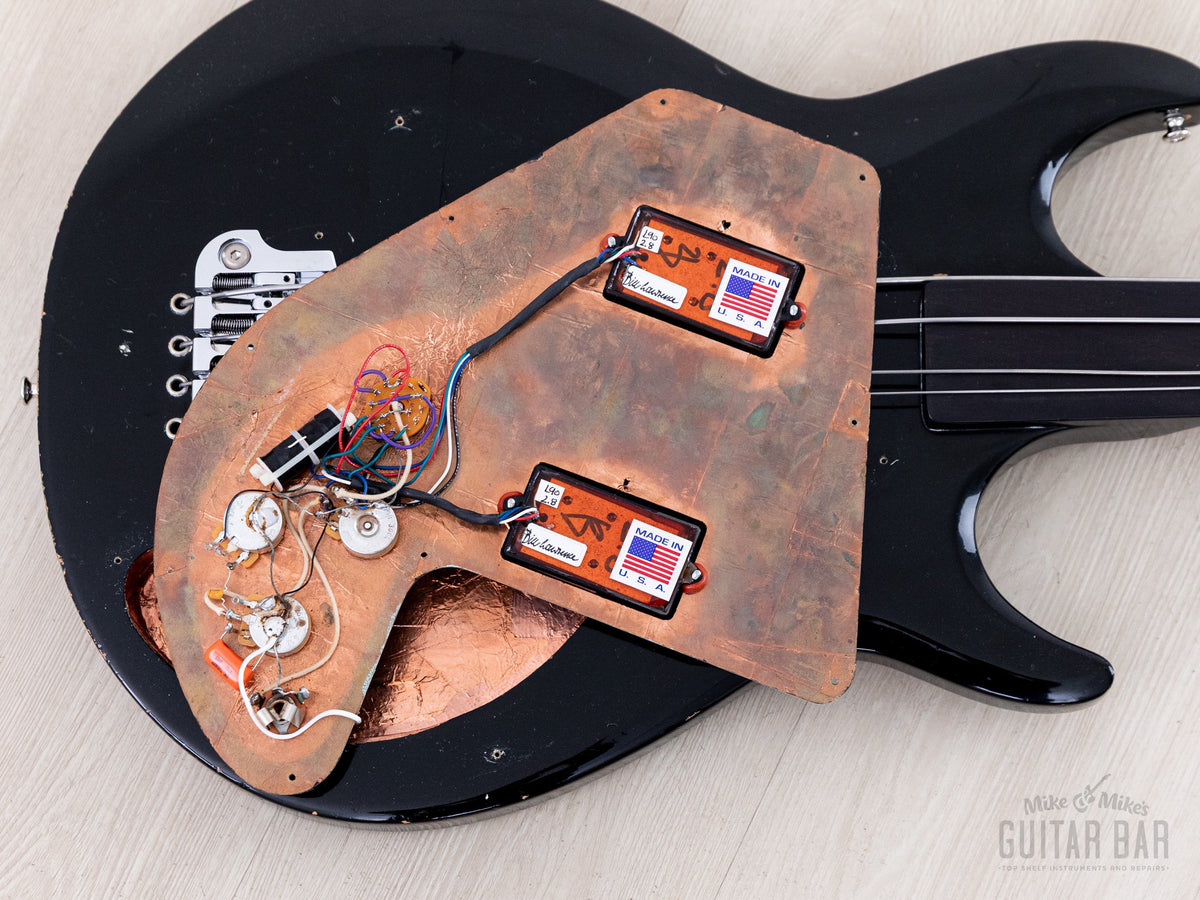 Ripper pickguard flipped over showing copper shielding, Bill Lawrence pickups and wiring