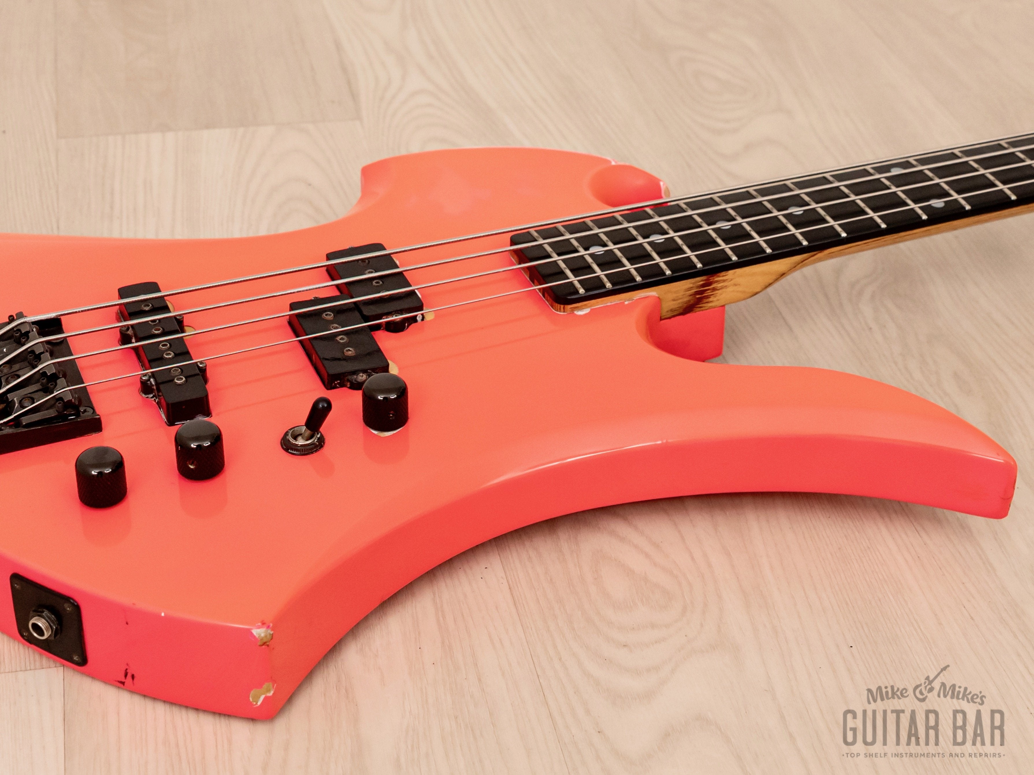 1990 B.C. Rich Mockingbird Bass MB-857S Vintage PJ Bass Pink, Japan