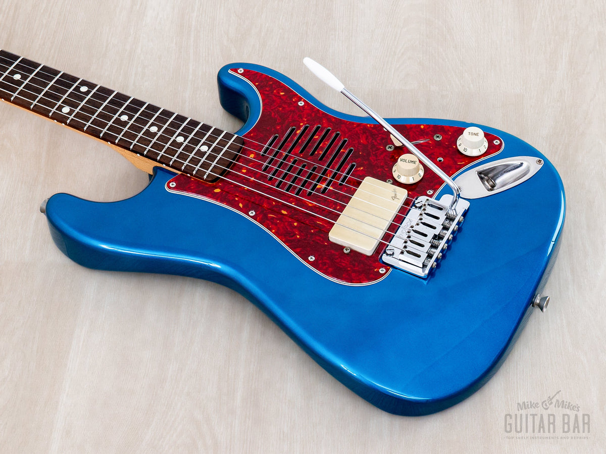 1999 Fender ST-Champ10 mini Strat Lake Placid Blue, body angled view, treble side