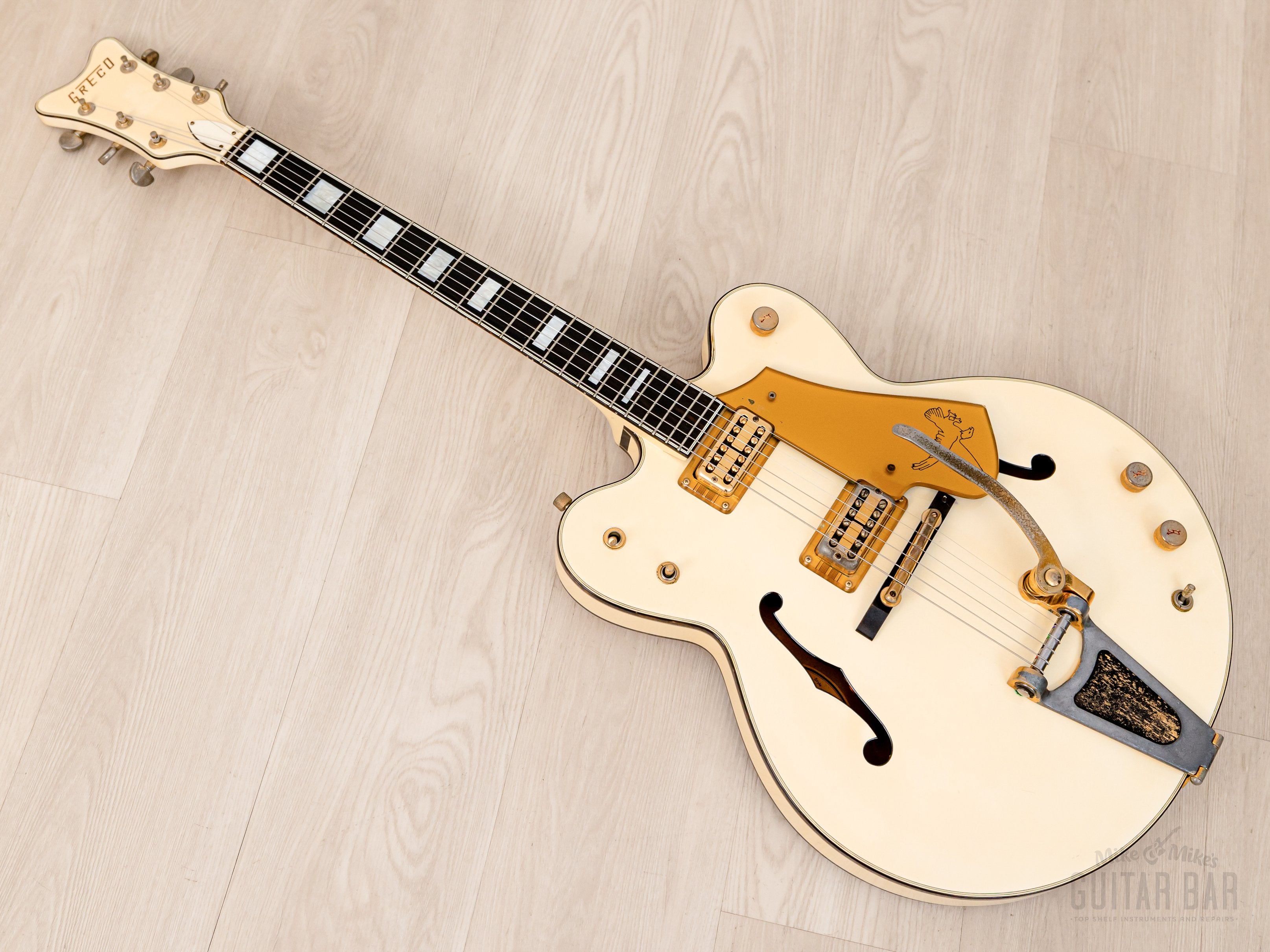 1987 Greco Super Real WF-140 White Falcon Vintage Guitar w/ Lacquer Finish, TV Jones, Case