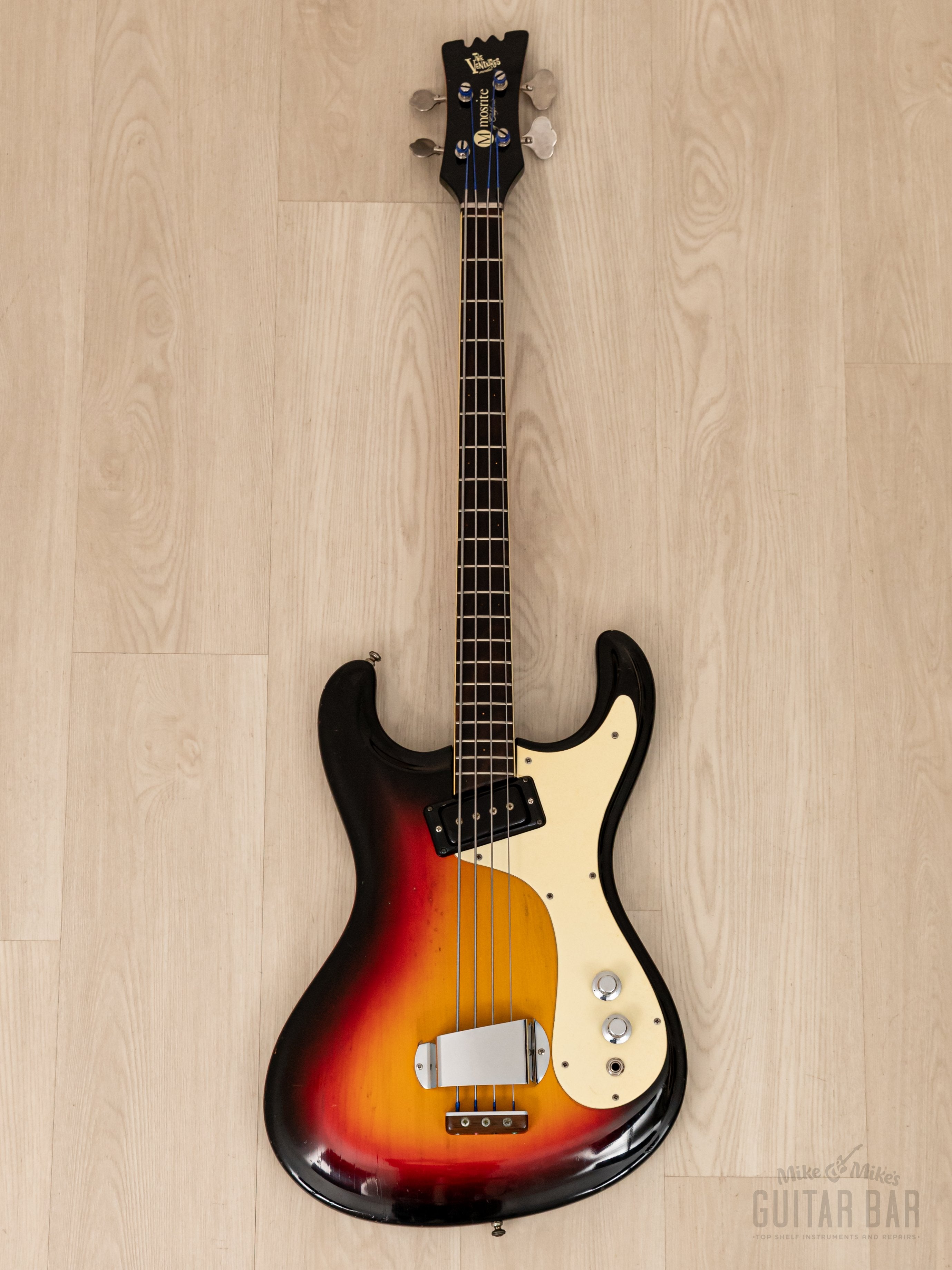 1965 Mosrite Ventures Model Vintage Short Scale Bass Sunburst, 100% Original w/ Case