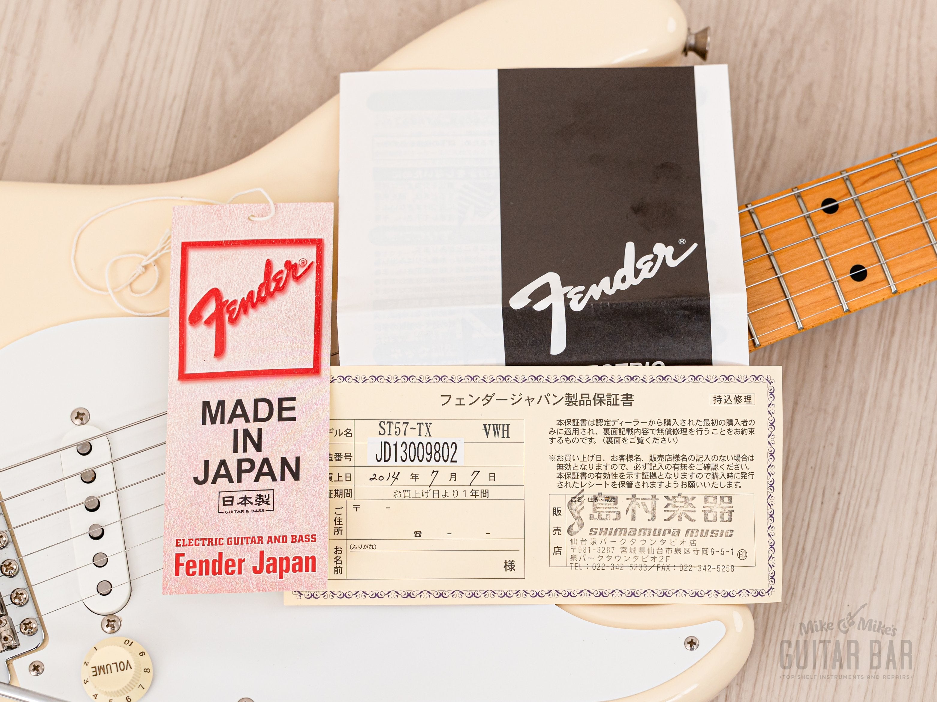 2014 Fender Stratocaster ‘57 Vintage Reissue ST57-TX Olympic White,  Near-Mint w/ USA Pickups & Tags, Japan MIJ