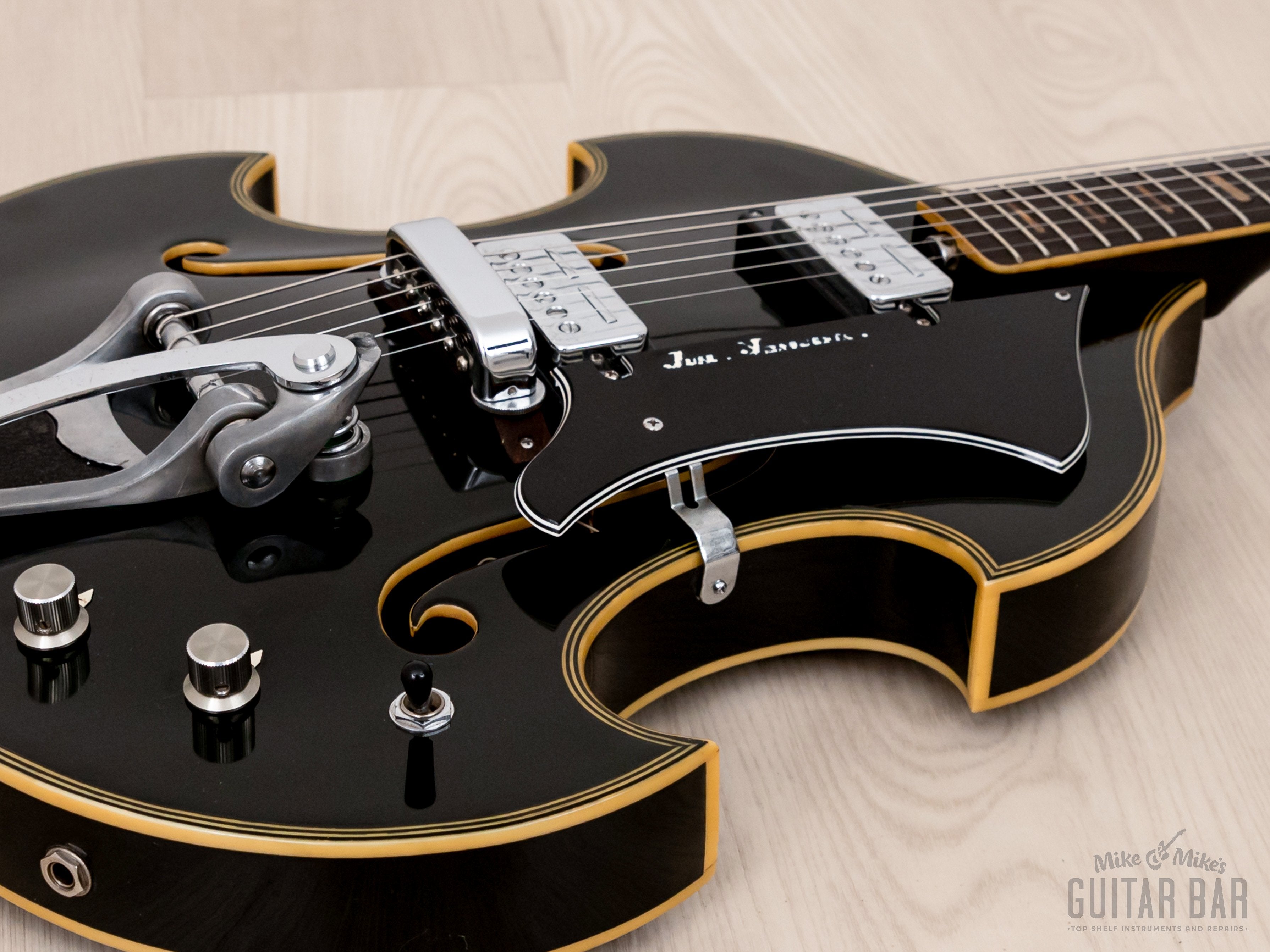 1960s Firstman Liverpool 67 Special Vintage Hollowbody Guitar Black w/ Case & Tags, Japan