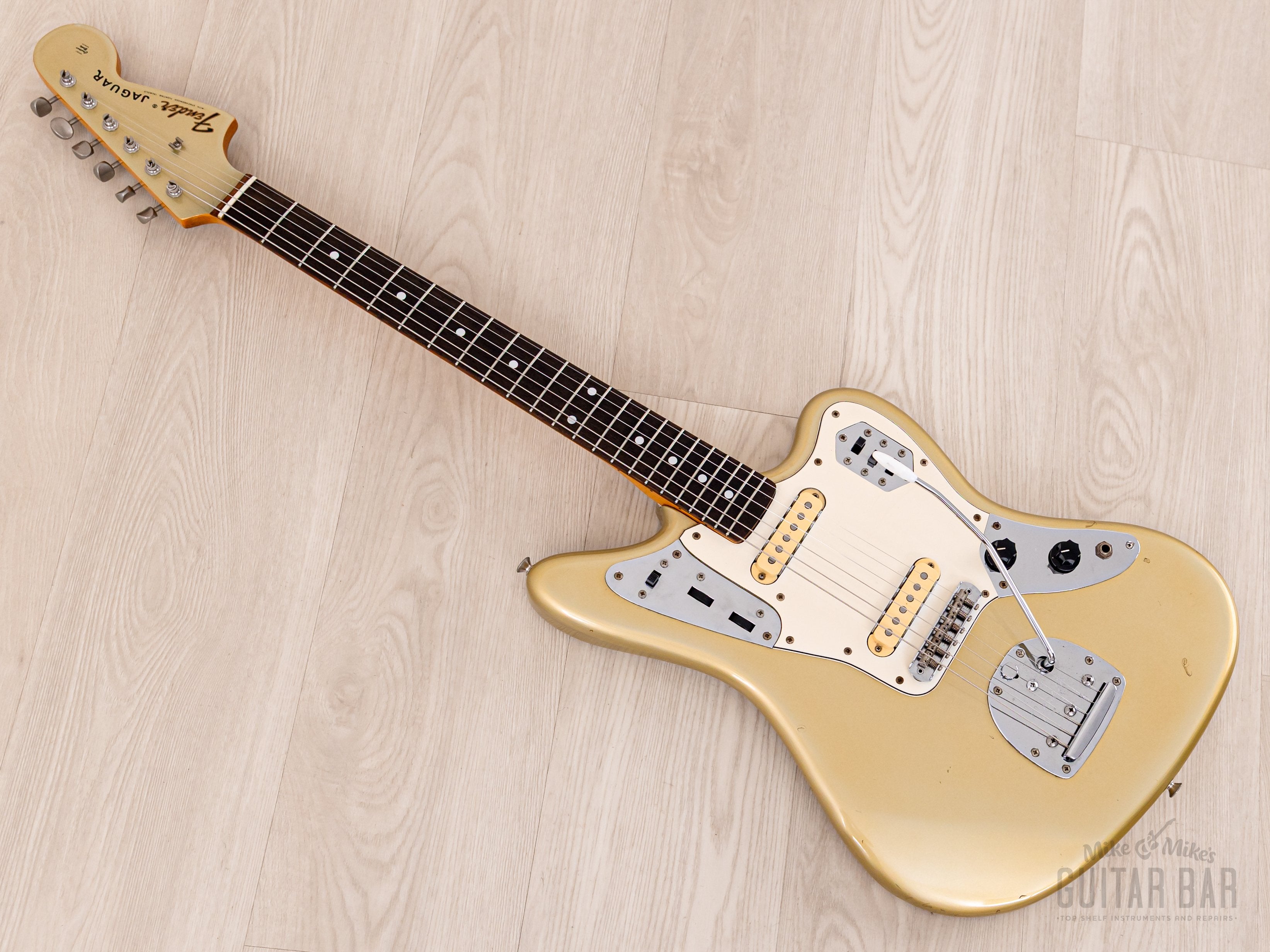 1993 Fender Order Made Jaguar '62 Vintage Reissue JG66 Shoreline Gold + Headstock w/ Case, Japan MIJ Fujigen