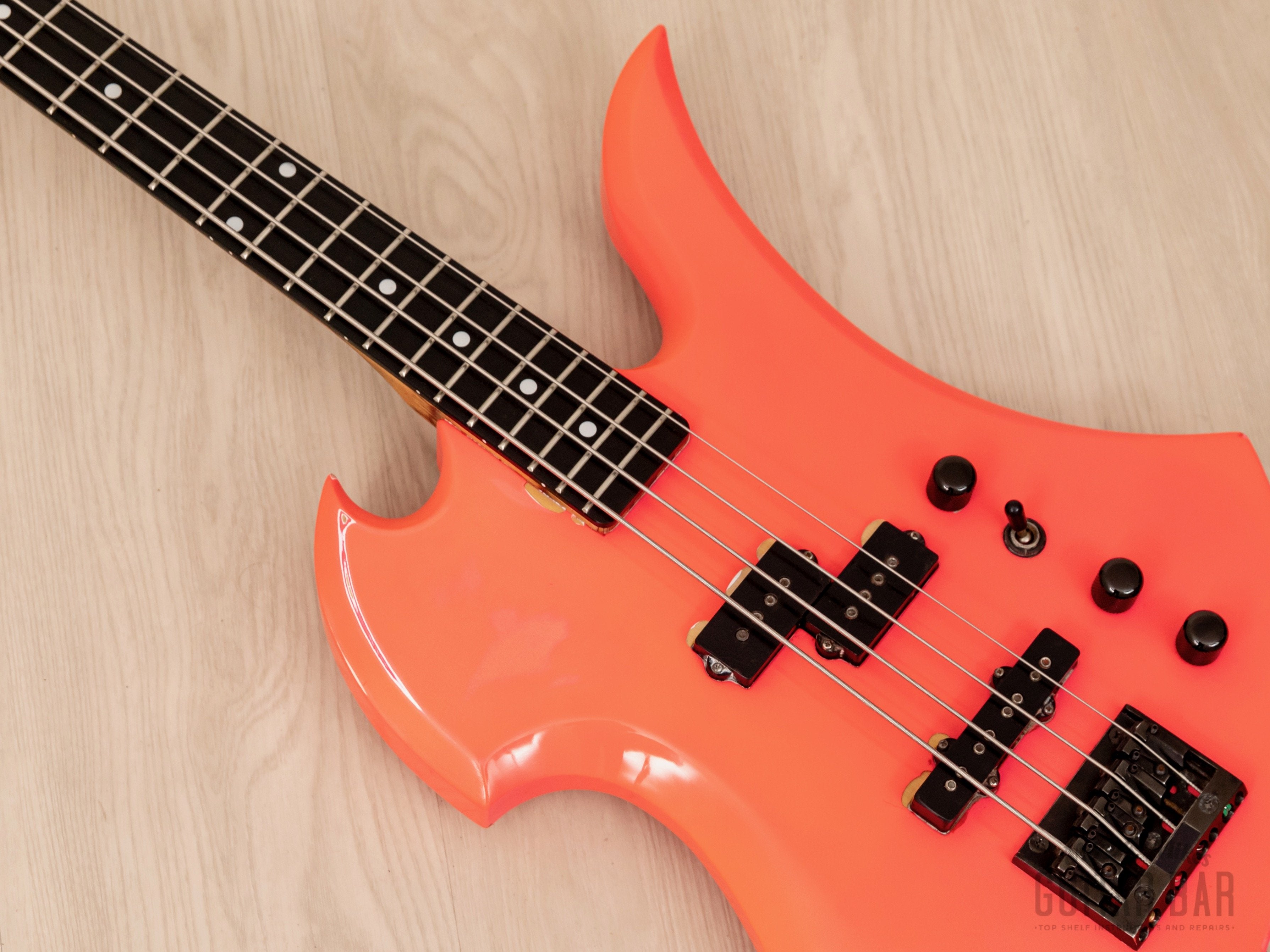 1990 B.C. Rich Mockingbird Bass MB-857S Vintage PJ Bass Pink, Japan