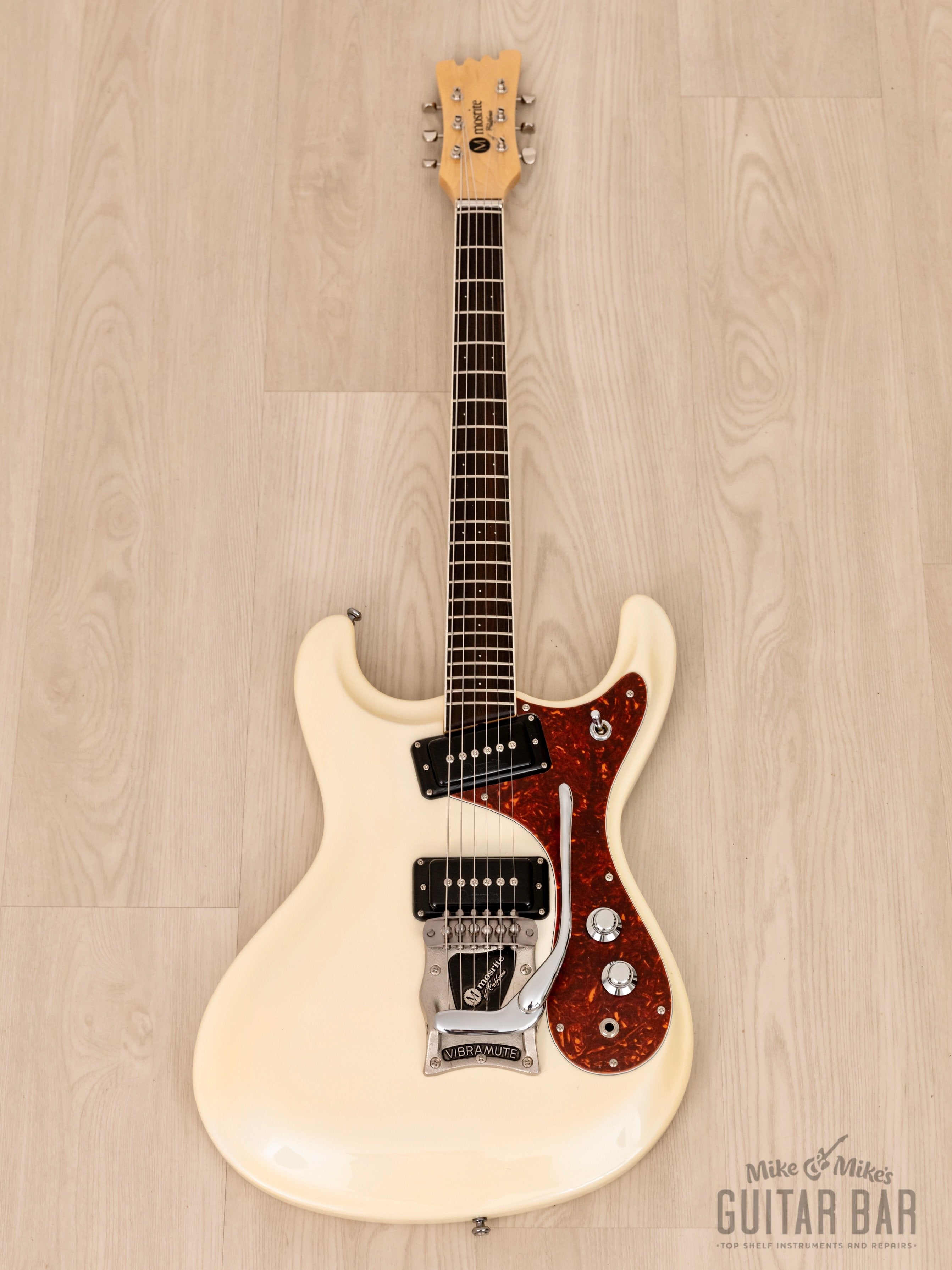 2000s Mosrite Ventures Model Super Custom '65 Pearl White w/ Vibramute, Case & Hangtags, Japan Kurokumo