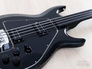 Ebony Ripper body and fretless neck, low angle view
