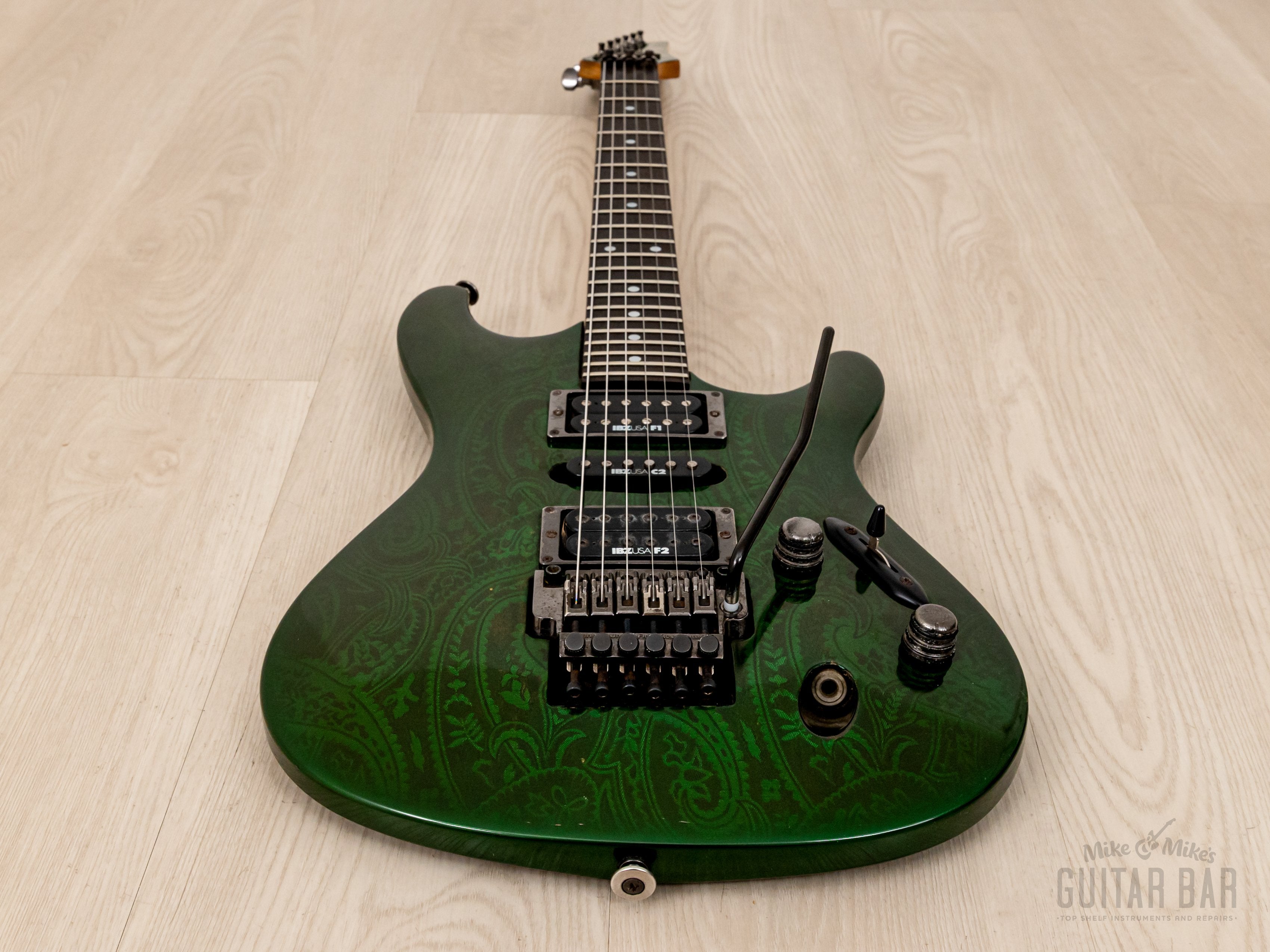 1990 Ibanez S Series S540 HSH Green Paisley Non-Catalog Finish, Japan Fujigen