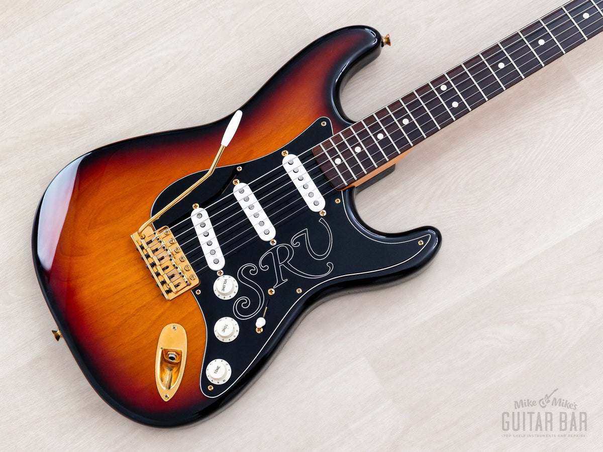 1993 Fender SRV Stratocaster in Sunburst, angled front view of body and neck