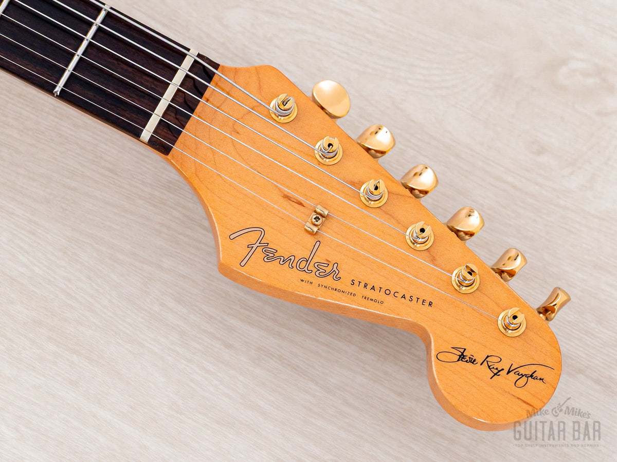 Headstock front with Fender logo and SRV signature