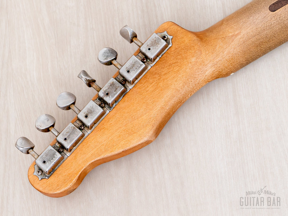 2016 Danocaster Single Cut Blackguard Butterscotch, headstock back with Kluson-style tuners