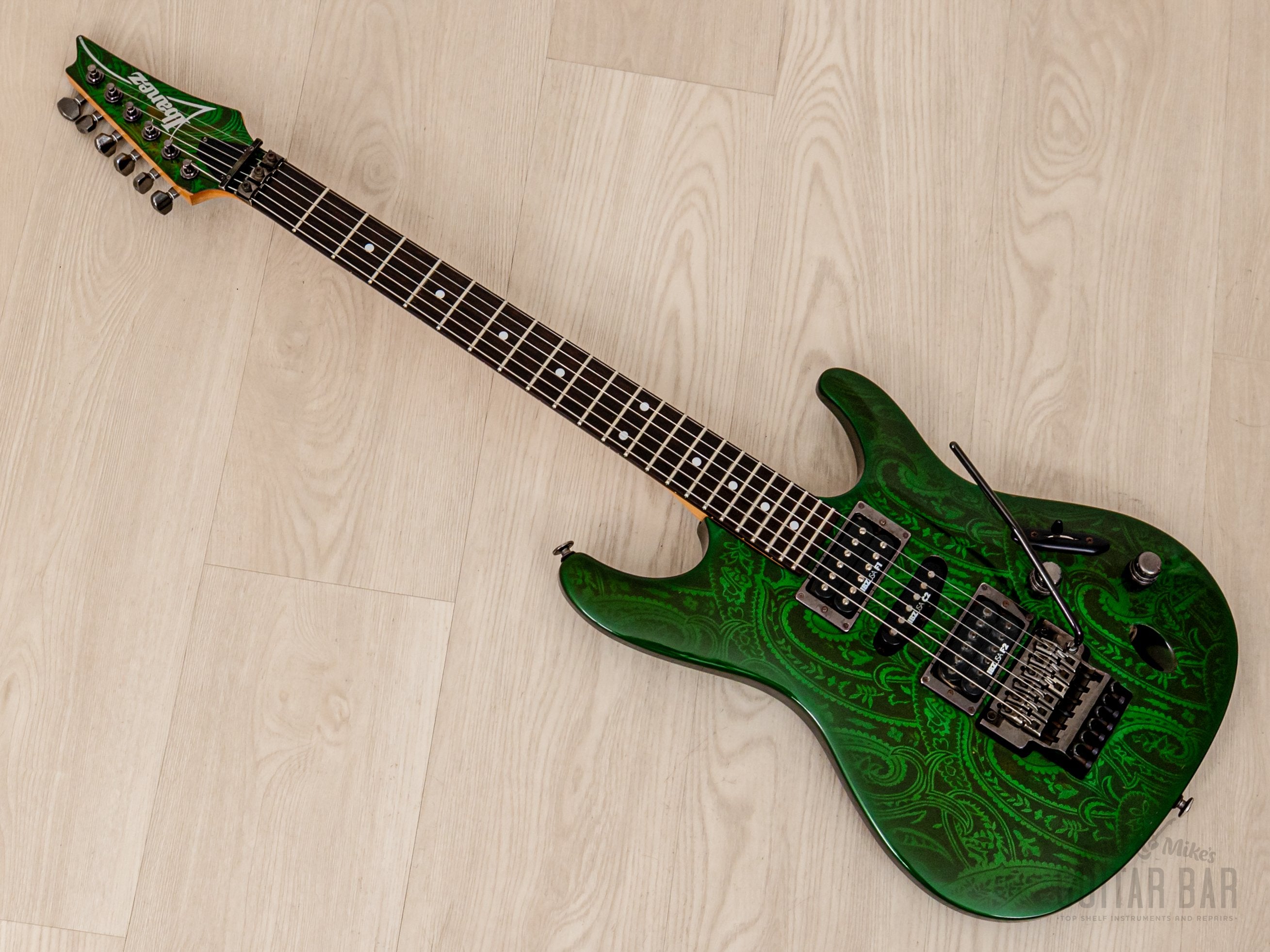 1990 Ibanez S Series S540 HSH Green Paisley Non-Catalog Finish, Japan Fujigen