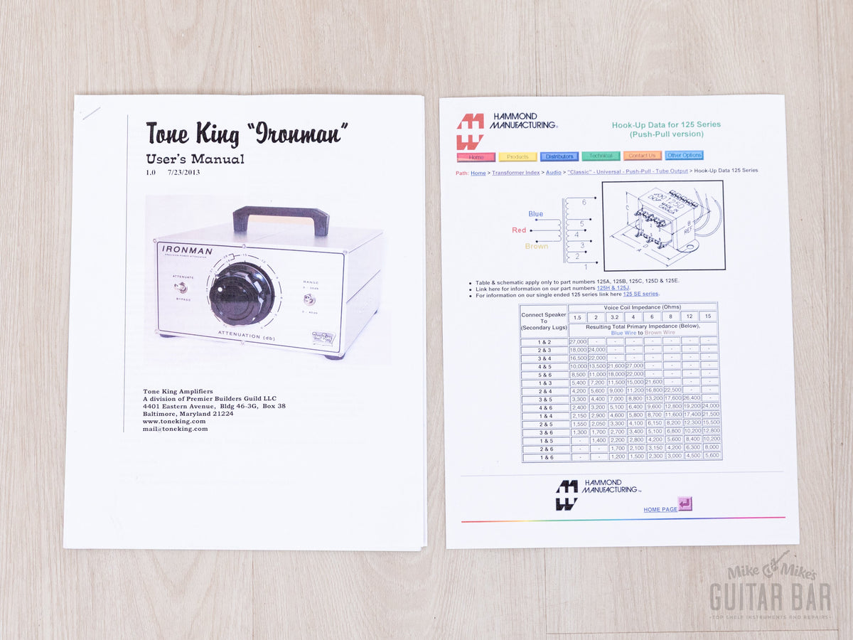 Tone King Ironman attenuator paperwork and manual