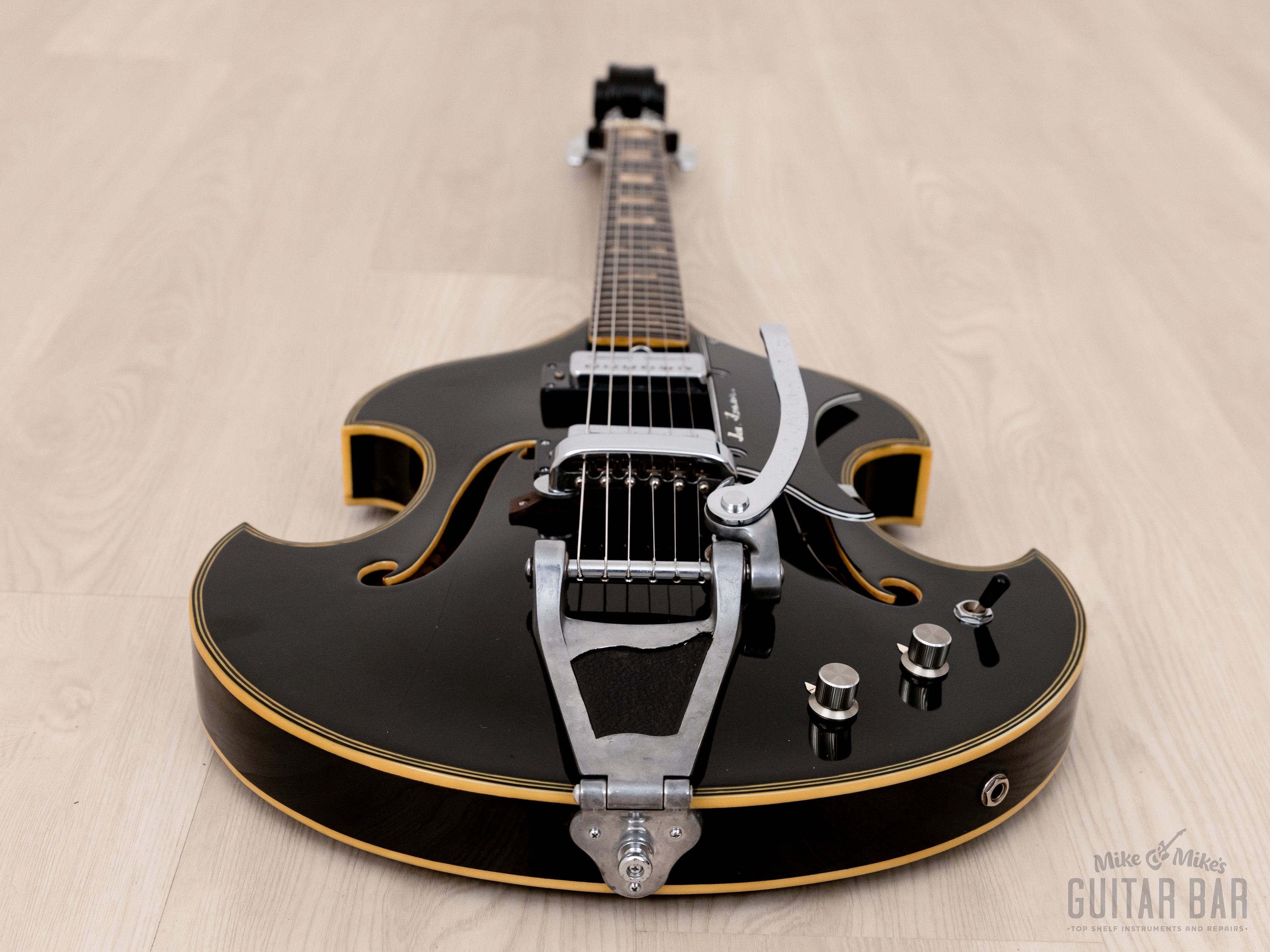 1960s Firstman Liverpool 67 Special Vintage Hollowbody Guitar Black w/ Case & Tags, Japan