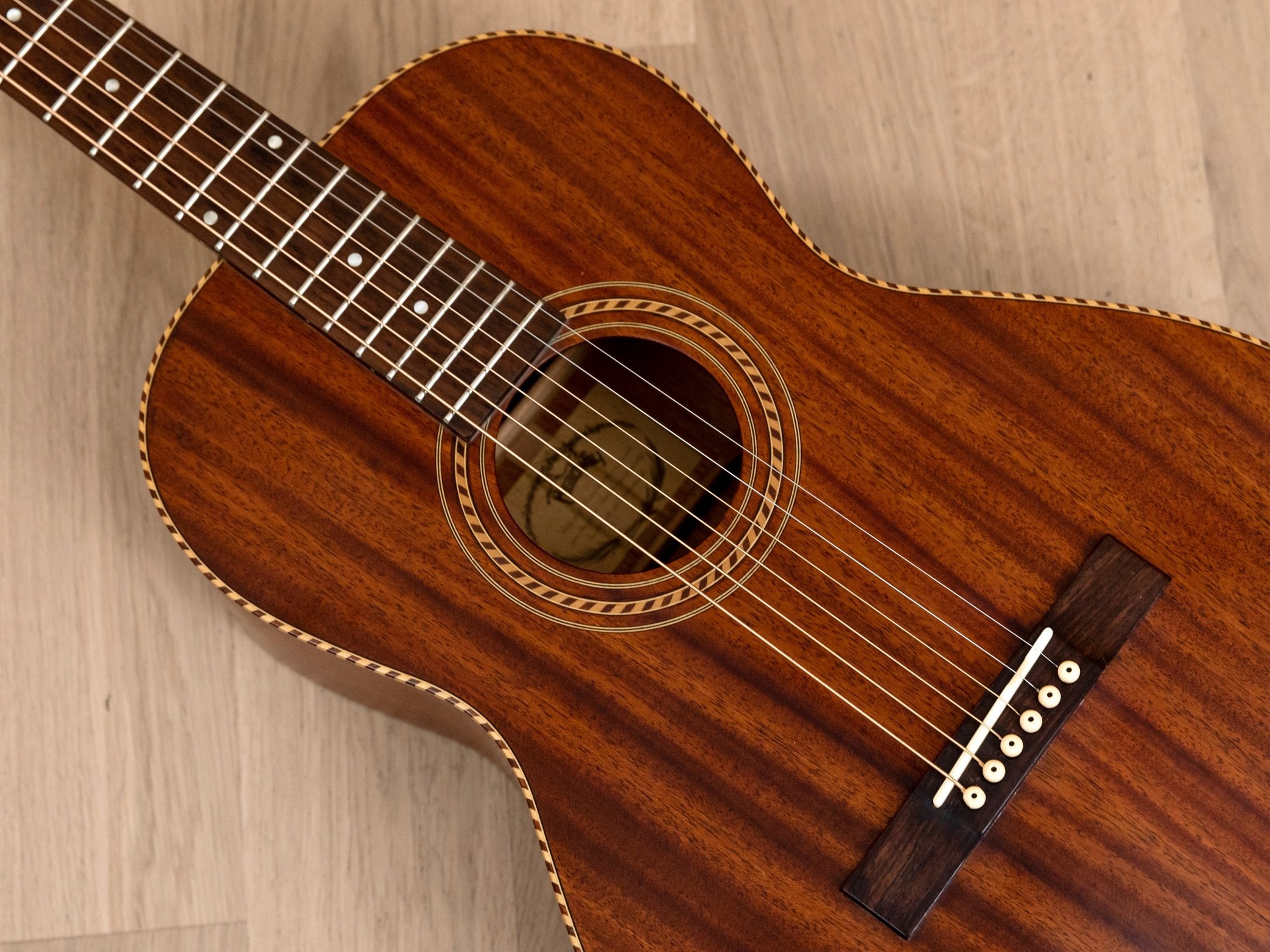 Headway HCG-RB Parlor Acoustic Guitar, X Braced Mahogany Top, 12 Fret w/ Case